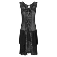 Y2K Chanel - Robe sans manches boutonnée à fleurs noires en maille fine