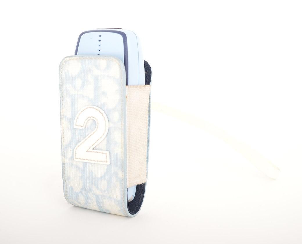 Y2K Christian Dior 2000'S Pale Blue Trotter Flip Phone Pouch Wristlet Case For Sale 2