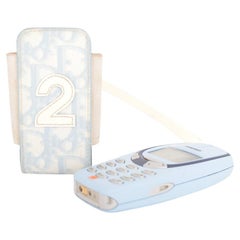 Y2K Christian Dior 2000'S Pale Blue Trotter Flip Phone Pouch Wristlet Case
