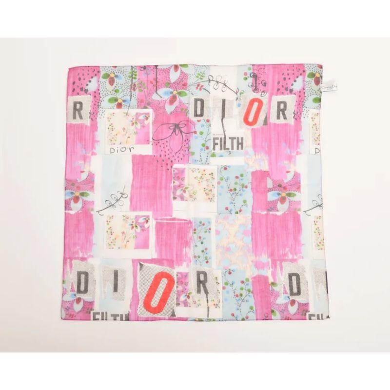  y2k Christian Dior by Galliano 'Filth' Cotton Square Foulard Scarf Pour femmes 