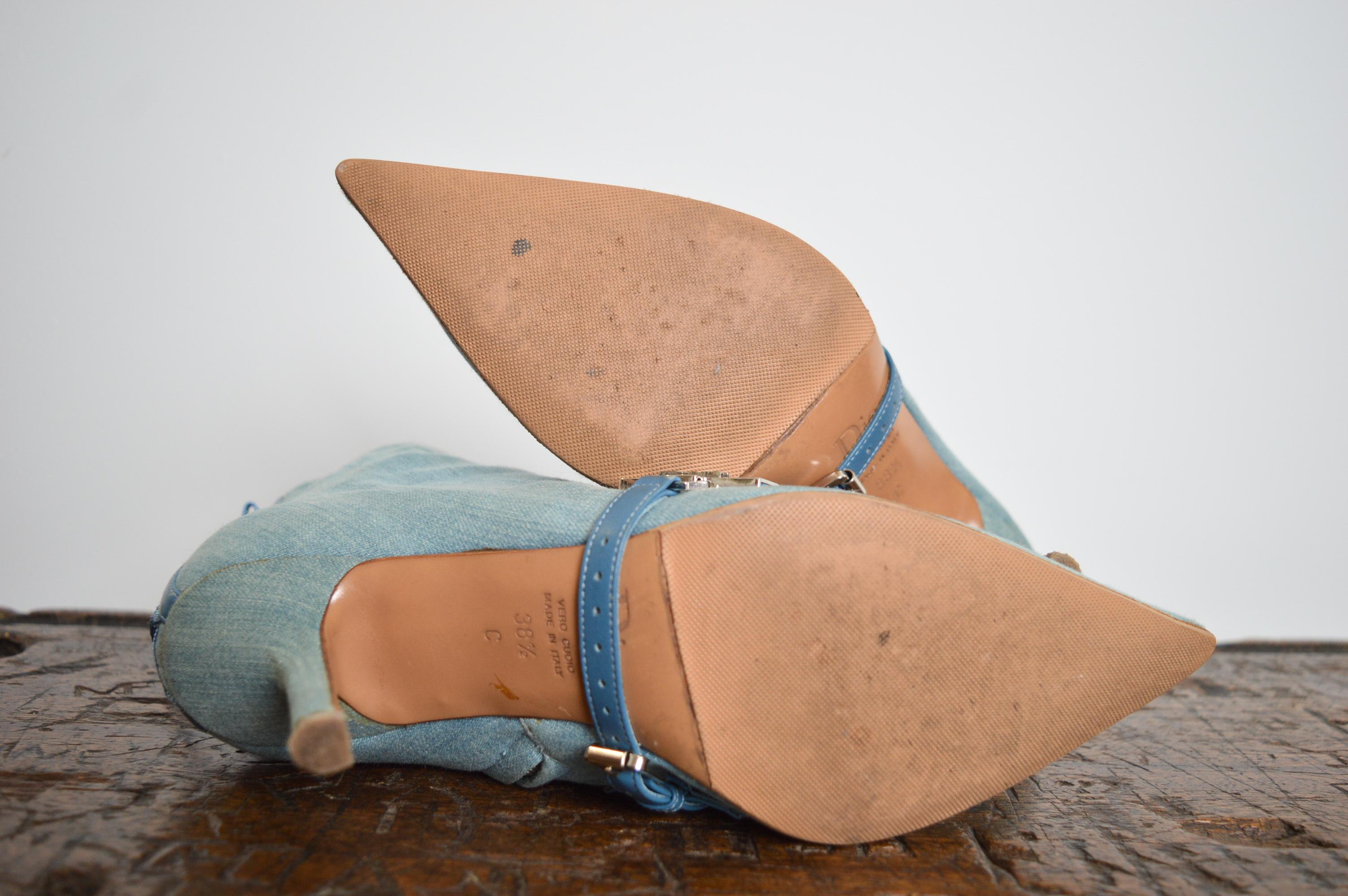 Y2k Christian Dior by Galliano Pale blue denim ‘admit it’ High heels ankle boots For Sale 9
