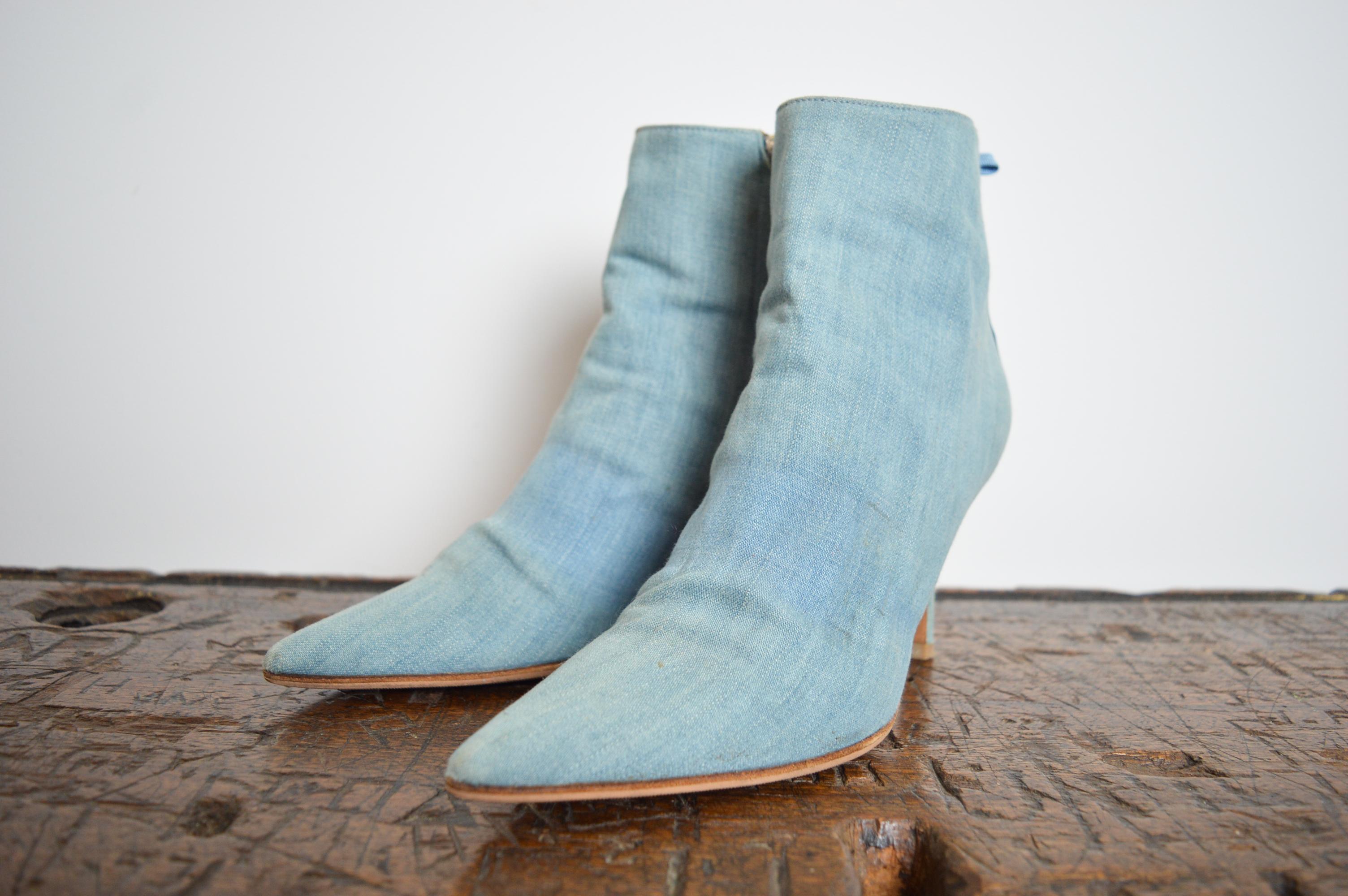 Y2k Christian Dior by Galliano Pale blue denim ‘admit it’ High heels ankle boots For Sale 12