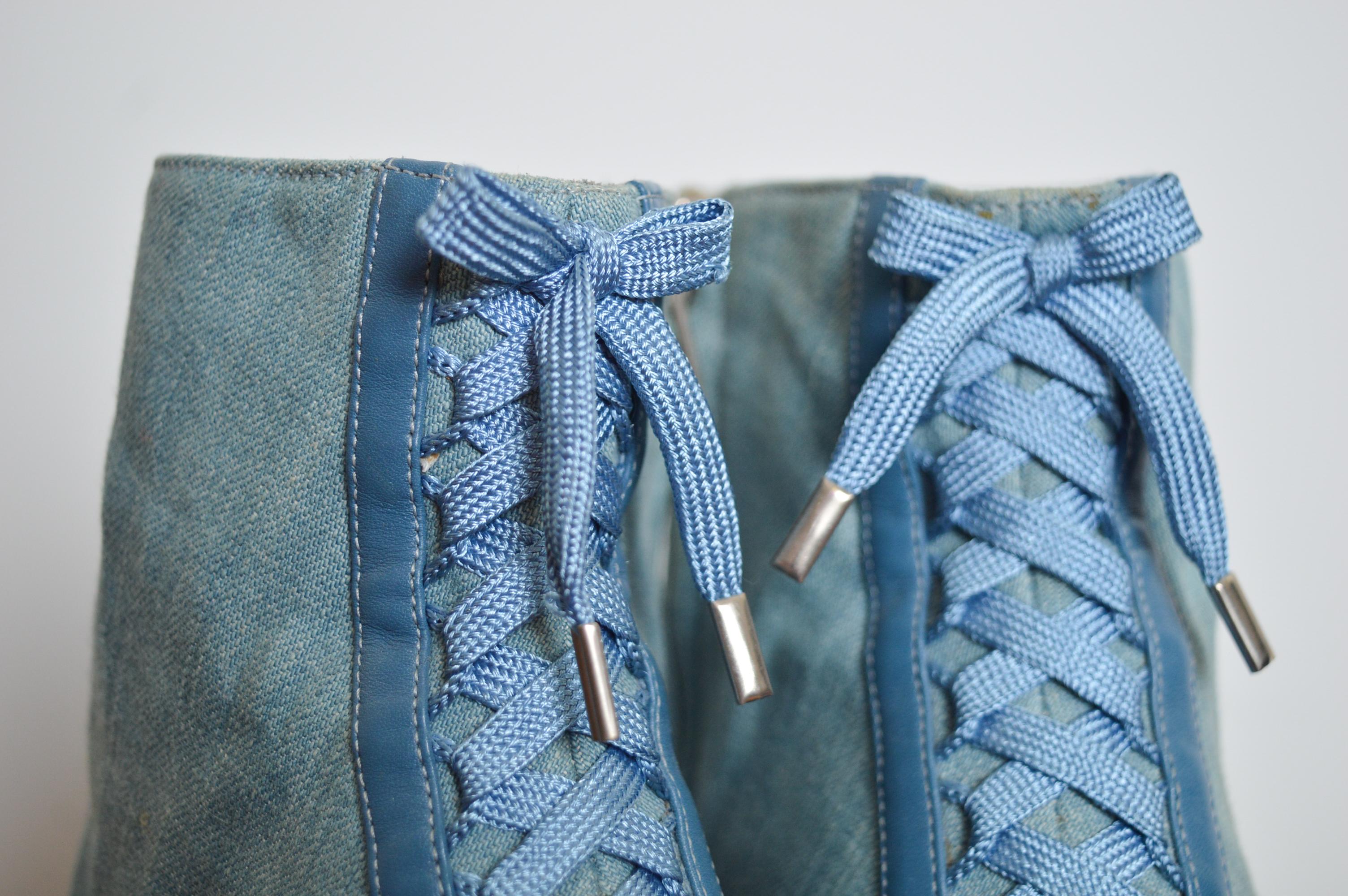 Y2k Christian Dior by Galliano Pale blue denim ‘admit it’ High heels ankle boots For Sale 4