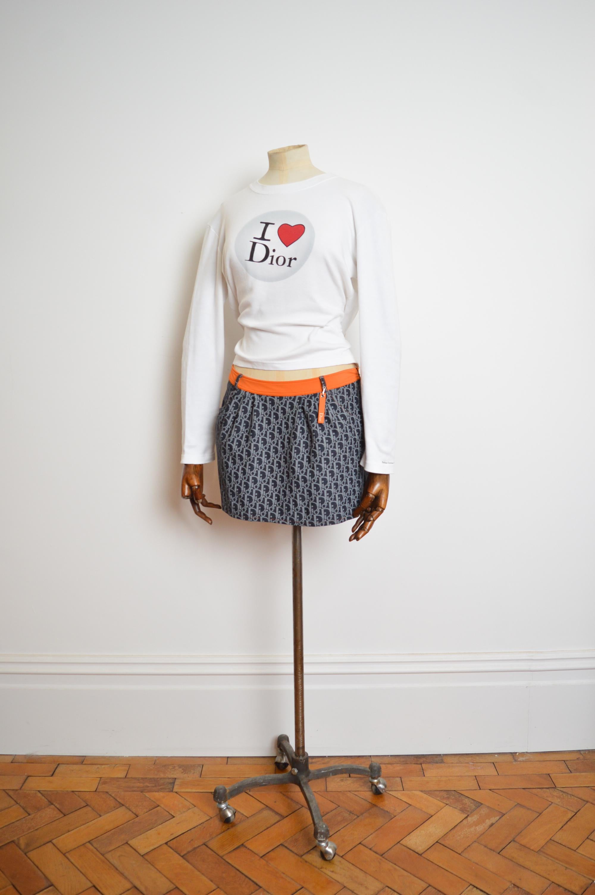 Y2k Christian Dior By John Galliano Blue & orange trotter monogram mini skirt For Sale 6