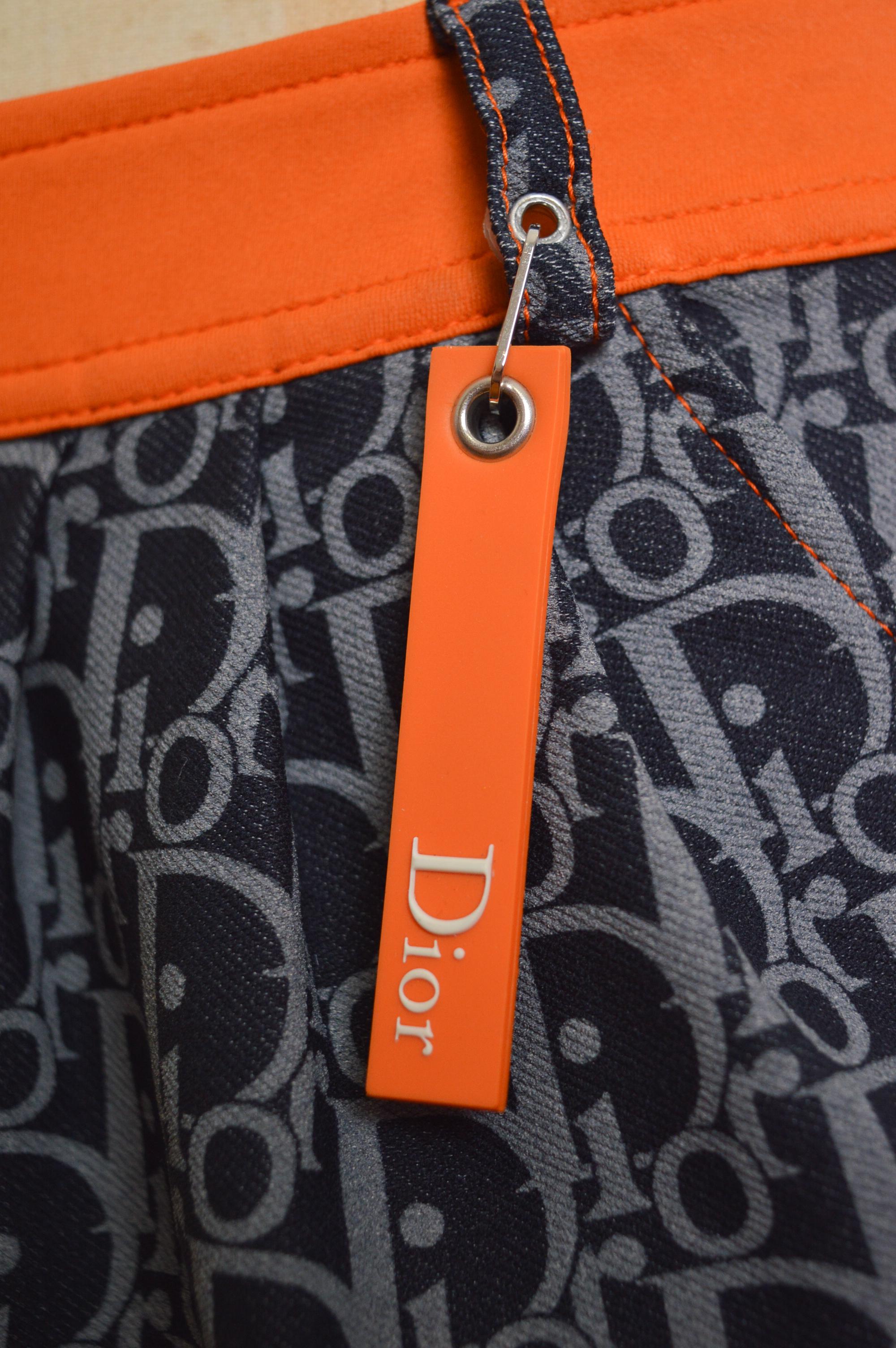 Y2k Christian Dior By John Galliano Blue & orange trotter monogram mini skirt For Sale 1