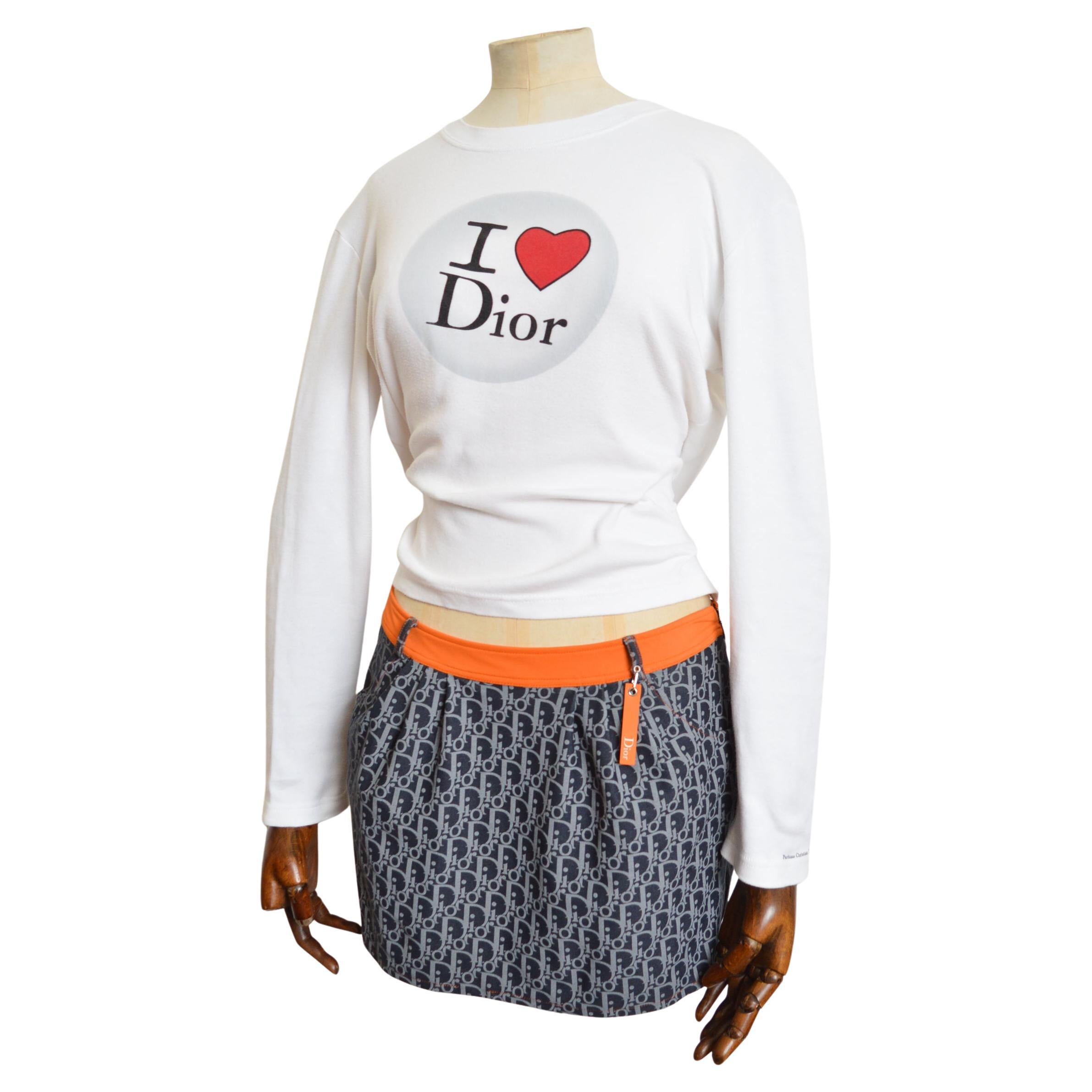 Y2k Christian Dior By John Galliano Blue & orange trotter monogram mini skirt For Sale