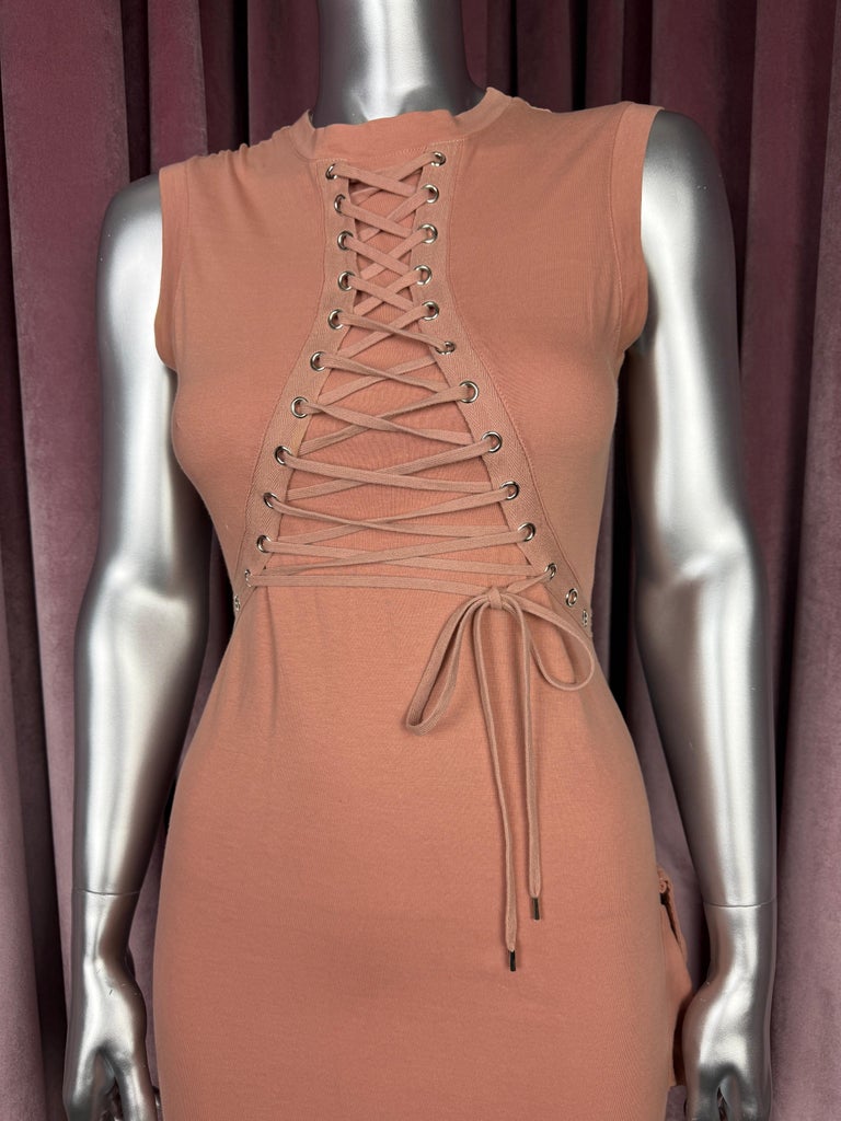 Y2K Christian Dior by John Galliano Pink Lace Up Sleeveless Jersey Dress For Sale at 1stDibs