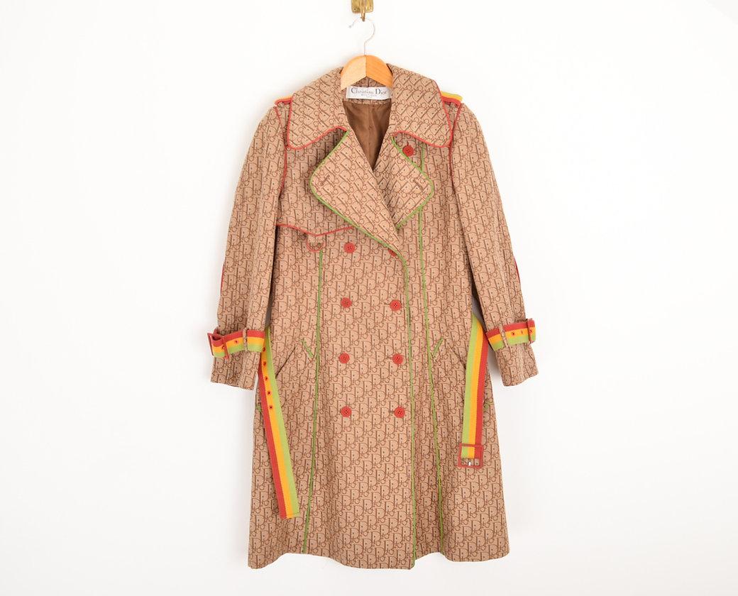 Women's or Men's Y2K Christian Dior Fw/2004 Monogram Rasta Jacquard Trench Coat by Galliano For Sale