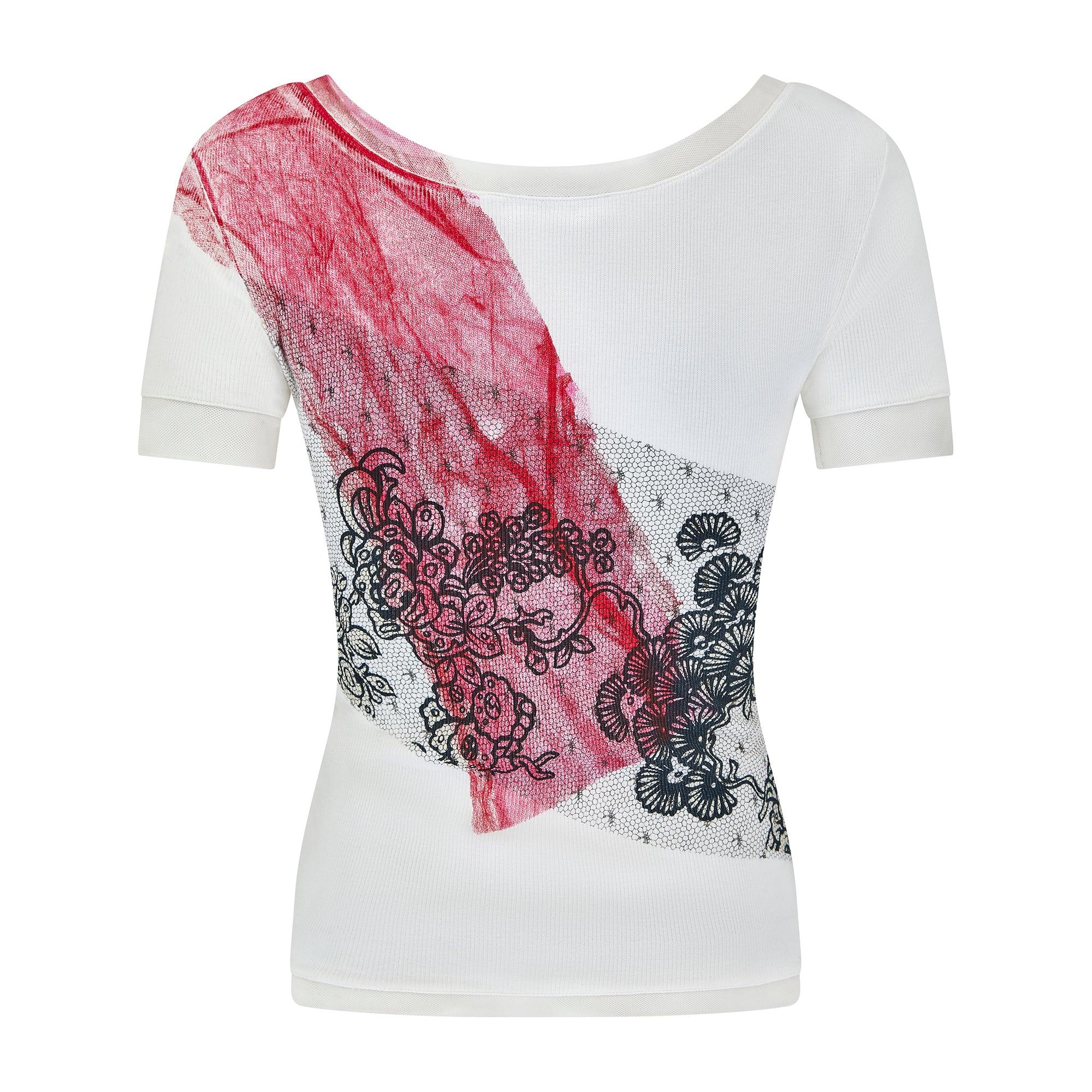 Gray Y2K Christian Dior Ribbed Cotton and Mesh T-Shirt For Sale