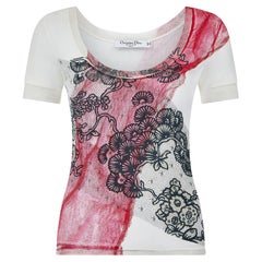 Y2K Christian Dior Ribbed Cotton and Mesh T-Shirt