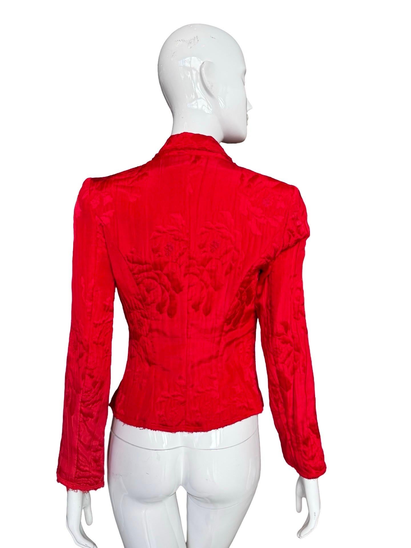 Red Y2K Christian Lacroix Jacquard Silk Jacket For Sale