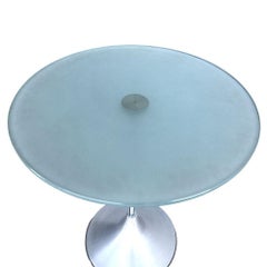 Y2K Chrome & Frosted Glass "Bugle Base" Pedestal Side Table