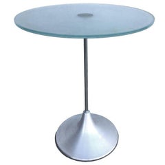 Y2K Chrome & Frosted Glass "Bugle Base" Pedestal Side Table