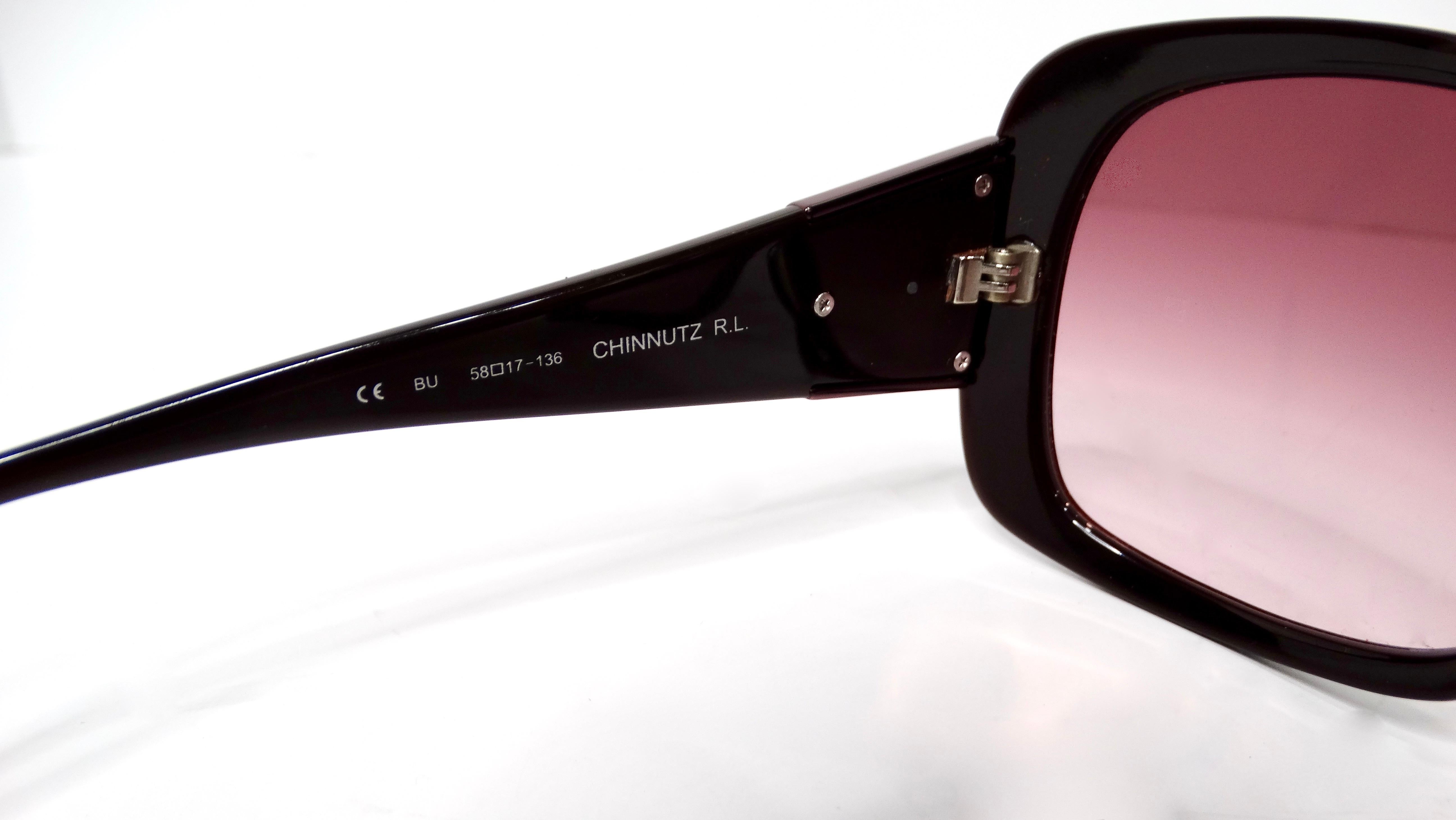 Women's Y2K Chrome Hearts Oversized Chinnutz Black & Purple Tinted Lens Sunglasses For Sale