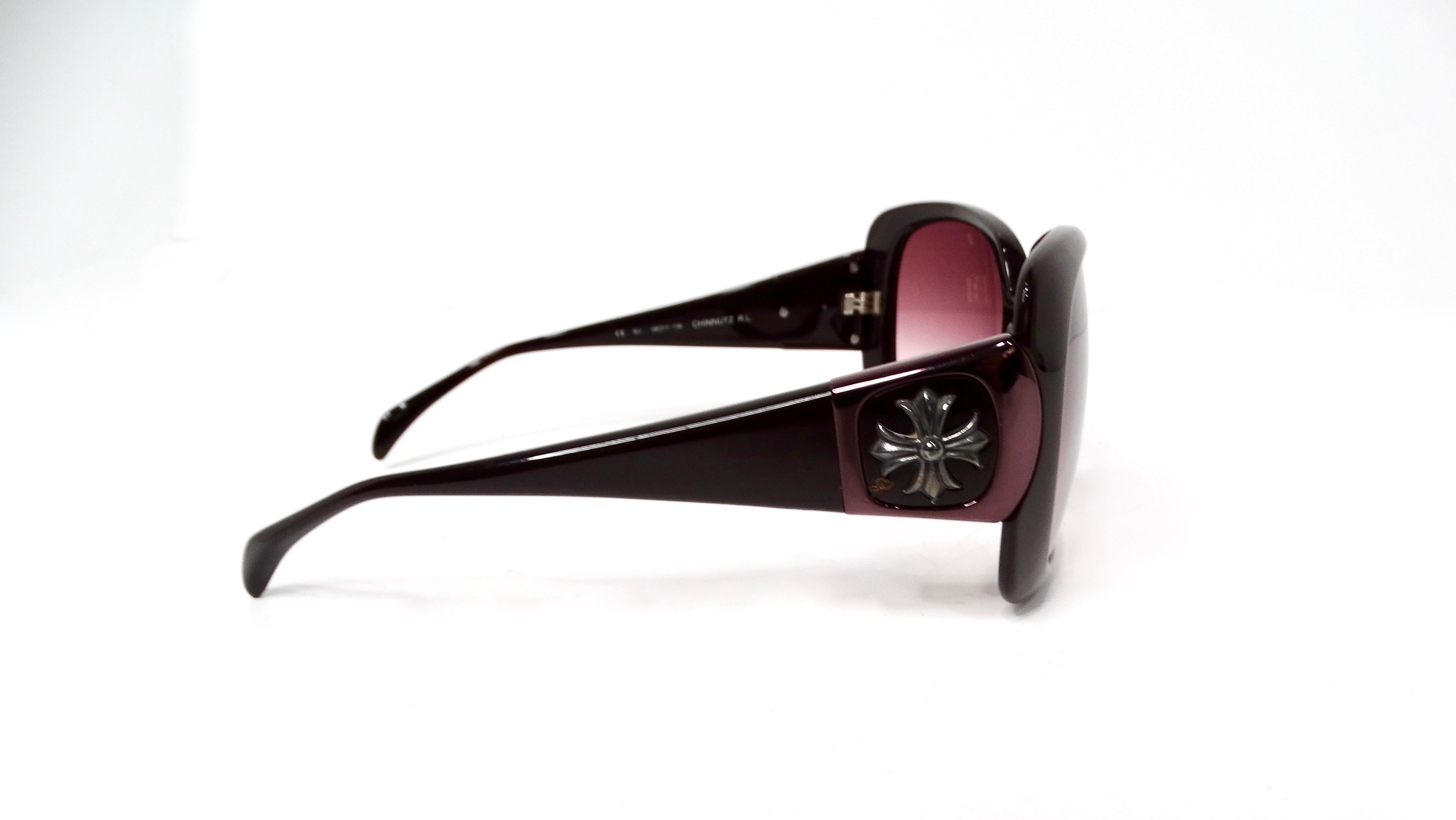 Y2K Chrome Hearts Oversized Chinnutz Black & Purple Tinted Lens Sunglasses For Sale 2