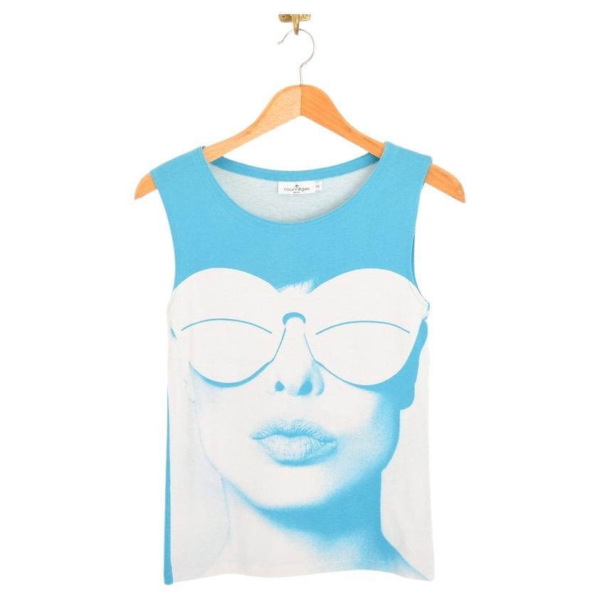 Camiseta de tirantes con estampado fotográfico "Gafas de nieve" Y2K Courrèges Paris en venta