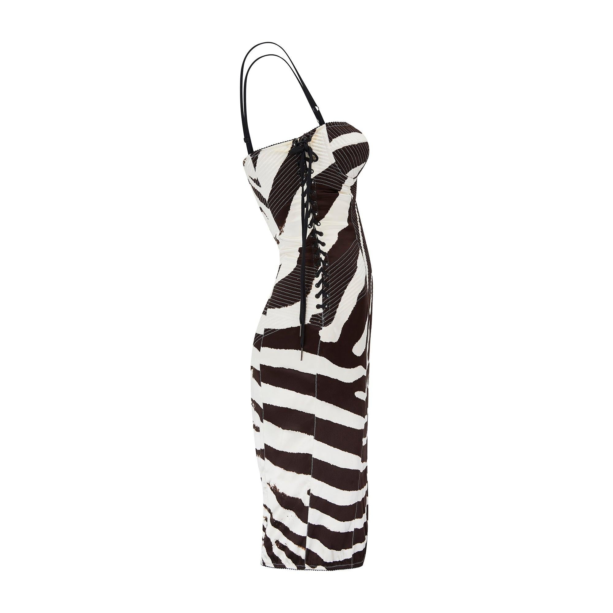 Black Y2K Dolce and Gabbana Quilted Silk Corset Zebra Print Dress For Sale