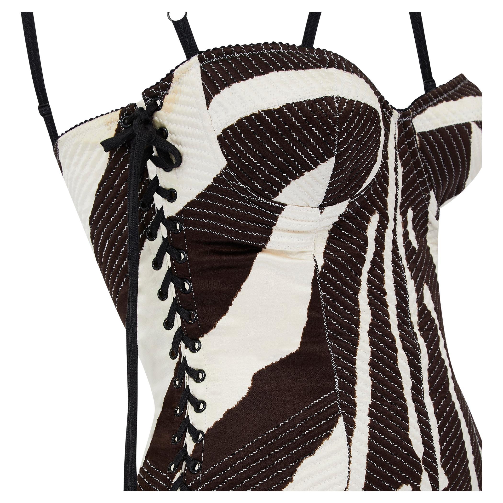 Y2K Dolce and Gabbana Quilted Silk Corset Zebra Print Dress For Sale