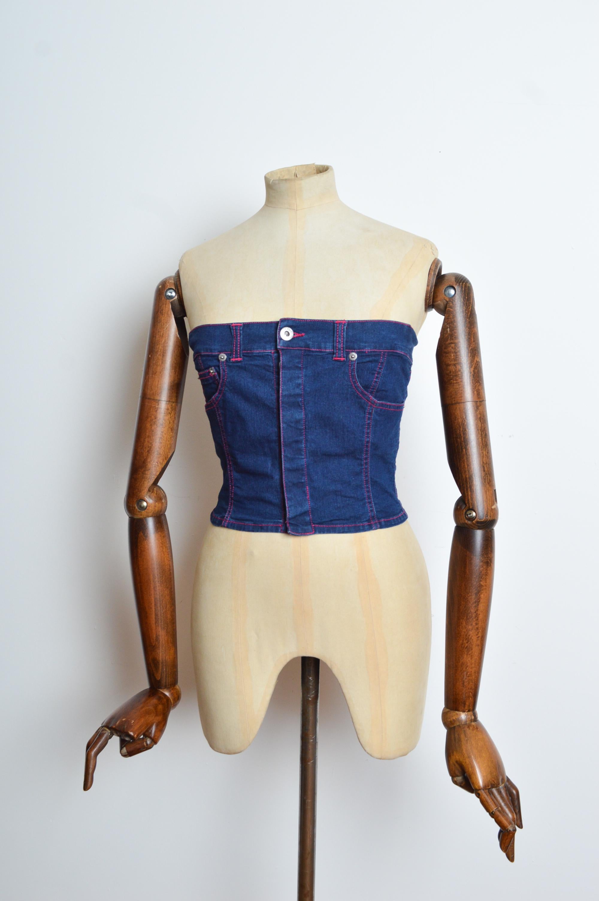 Y2K Dolce & Gabbana Indigo Denim Bustier corset - Dark Blue Denim Top For Sale 7