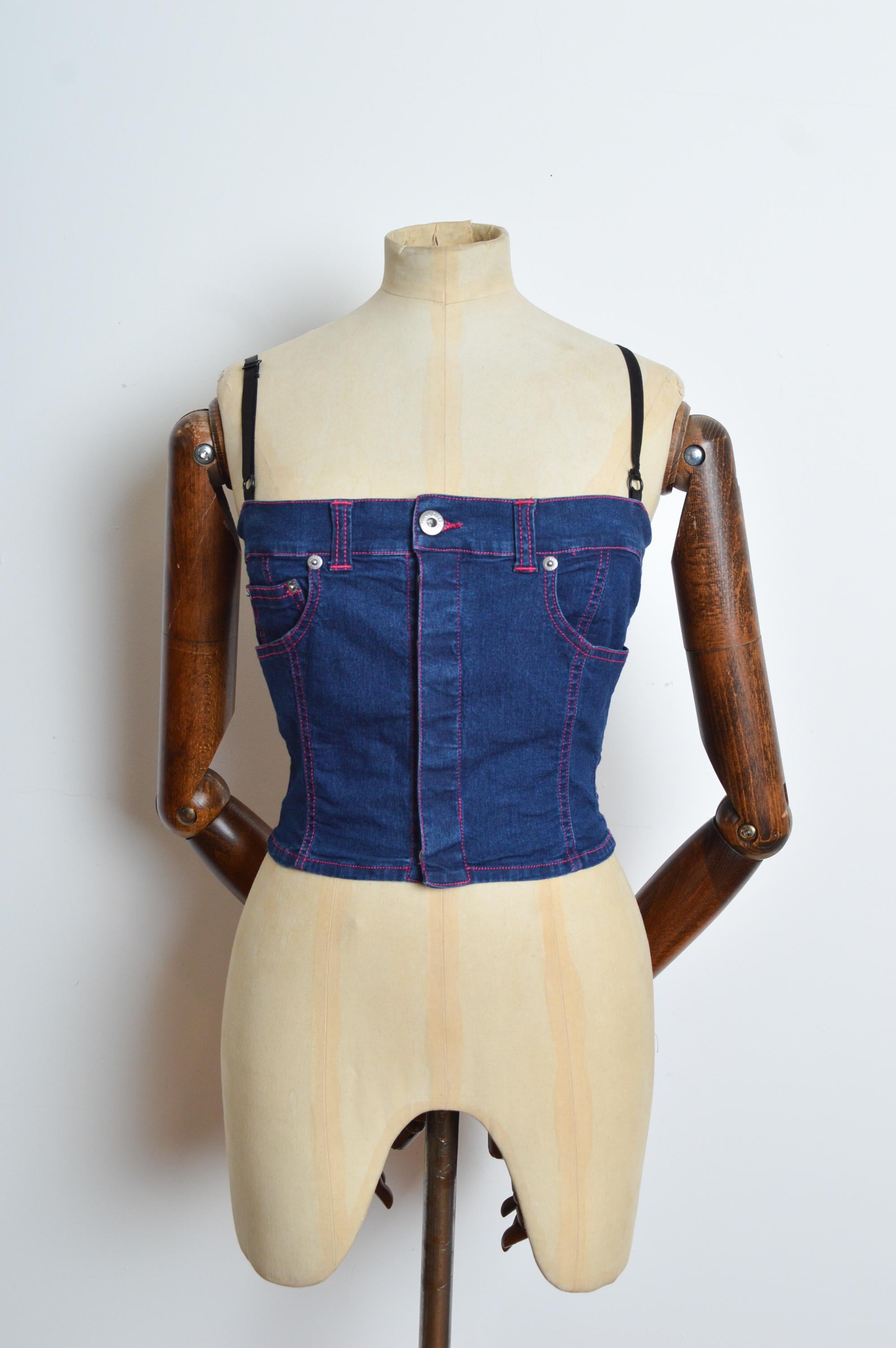 Y2K Dolce & Gabbana Indigo Denim Bustier corset - Dark Blue Denim Top For Sale 12