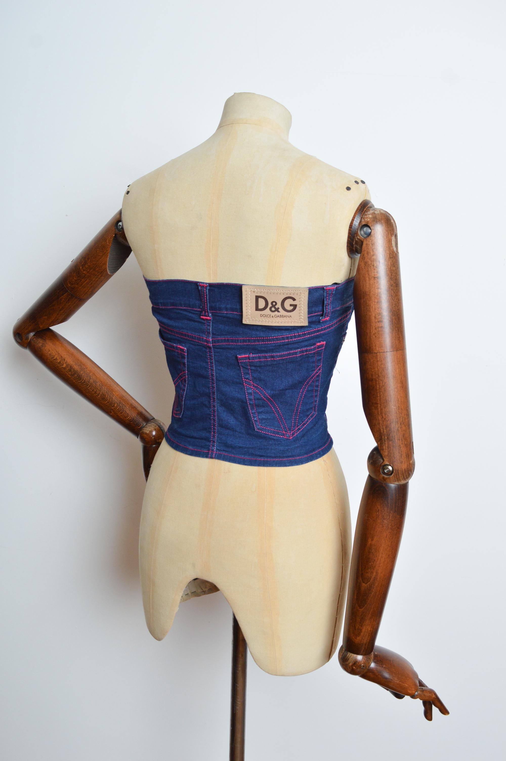 Y2K Dolce & Gabbana Indigo Denim Bustier corset - Dark Blue Denim Top For Sale 4