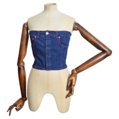 Y2K Dolce & Gabbana corsetto bustier in denim indaco - Top in denim blu scuro