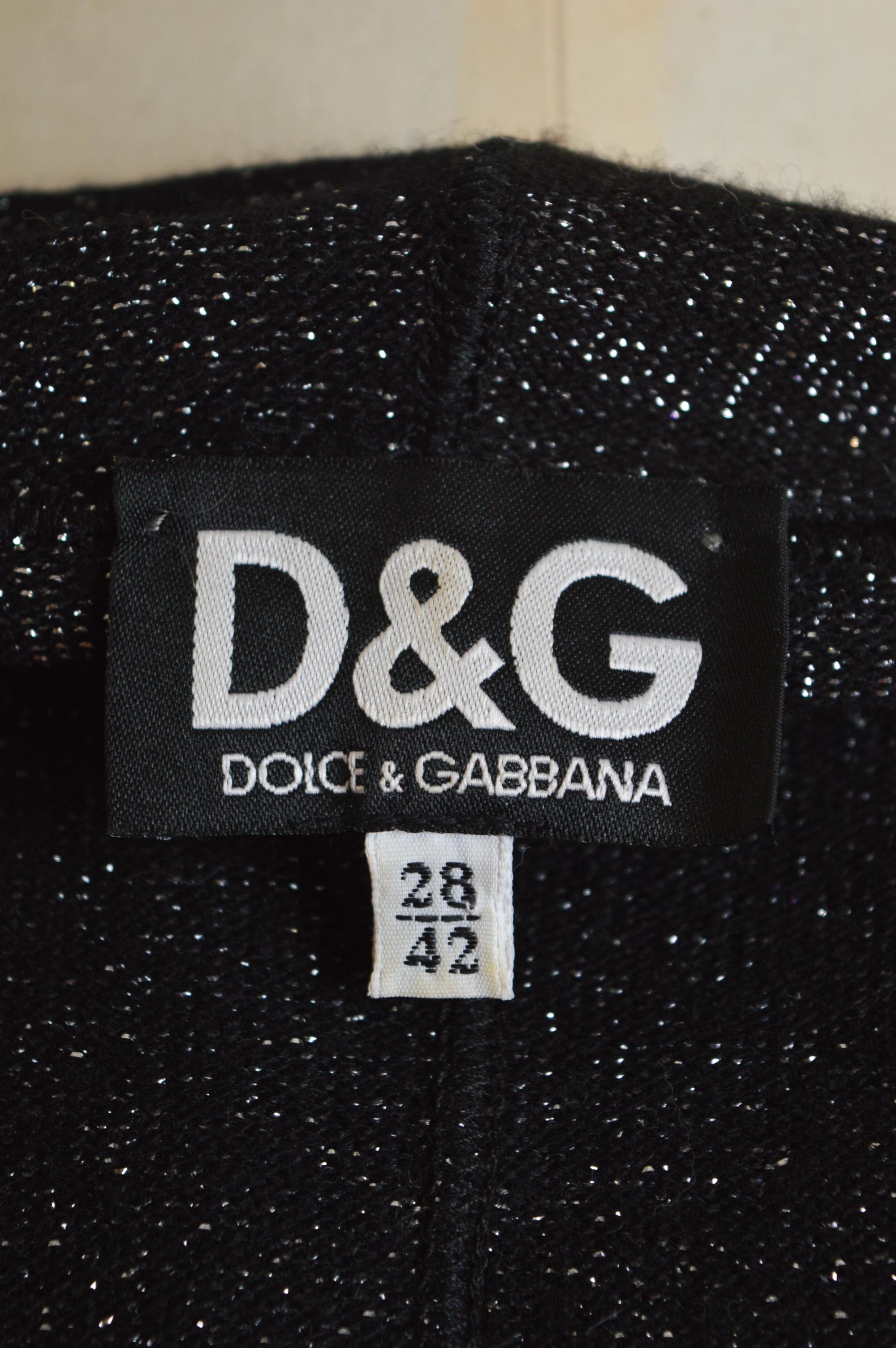 Y2k DOLCE & GABBANA Sparkly Silver Lamé Knit Hooded Zip Up Cardigan Jacket For Sale 1