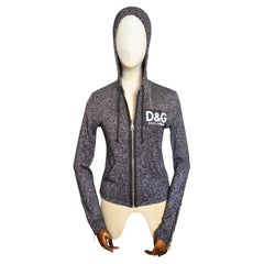 Y2k DOLCE & GABBANA Sparkly Silver Lamé Knit Hooded Zip Up Cardigan Jacket