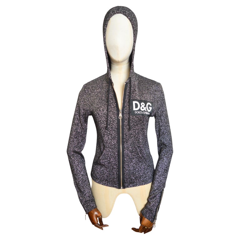 Y2k DOLCE and GABBANA Sparkly Silver Lamé Knit Hooded Zip Up 