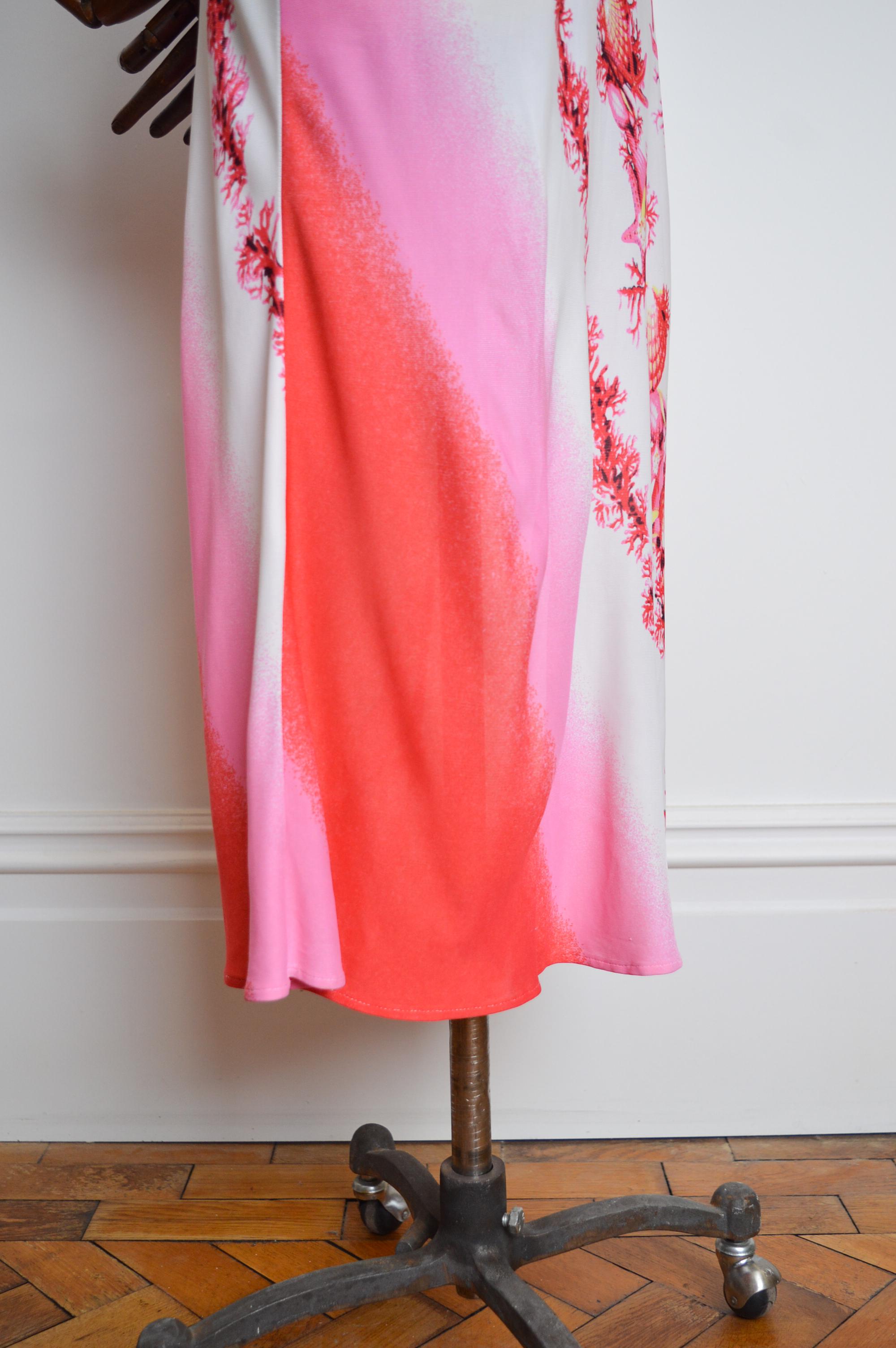 Y2k Donatella Versace 2000's Pink Ombré Sea shell pattern Backless Sparkly Dress 8