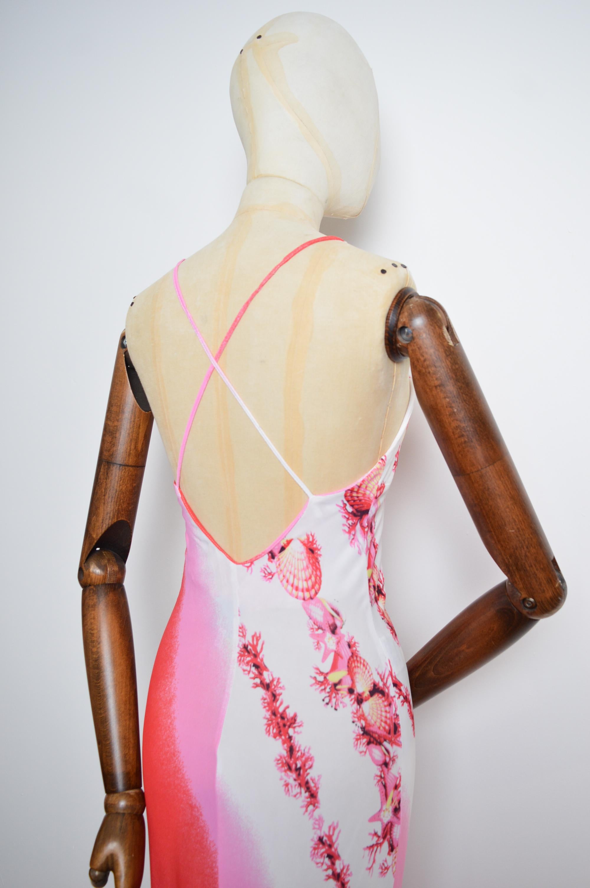 Y2k Donatella Versace 2000's Pink Ombré Sea shell pattern Backless Sparkly Dress 9