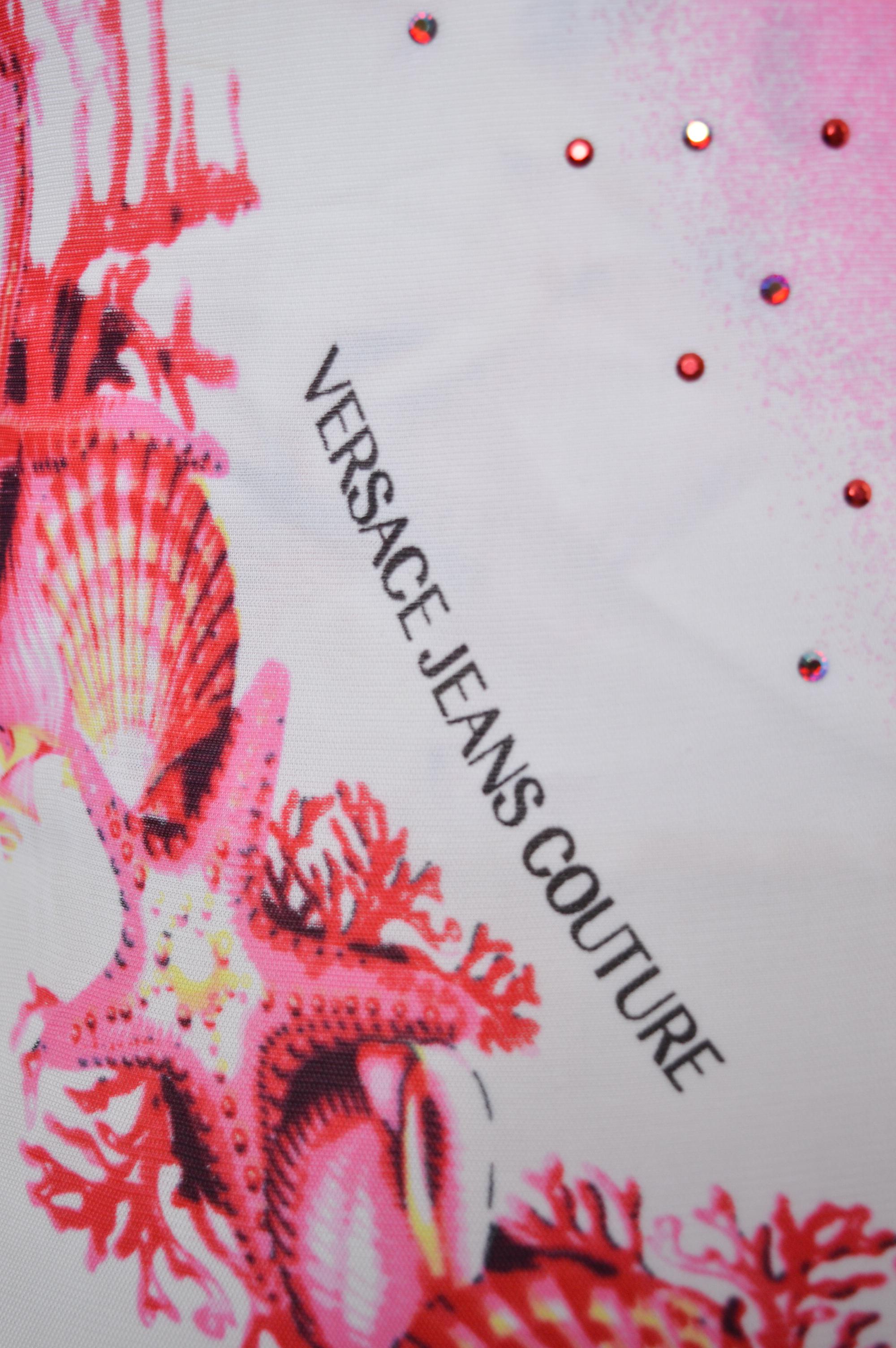 Y2k Donatella Versace 2000's Pink Ombré Sea shell pattern Backless Sparkly Dress 1