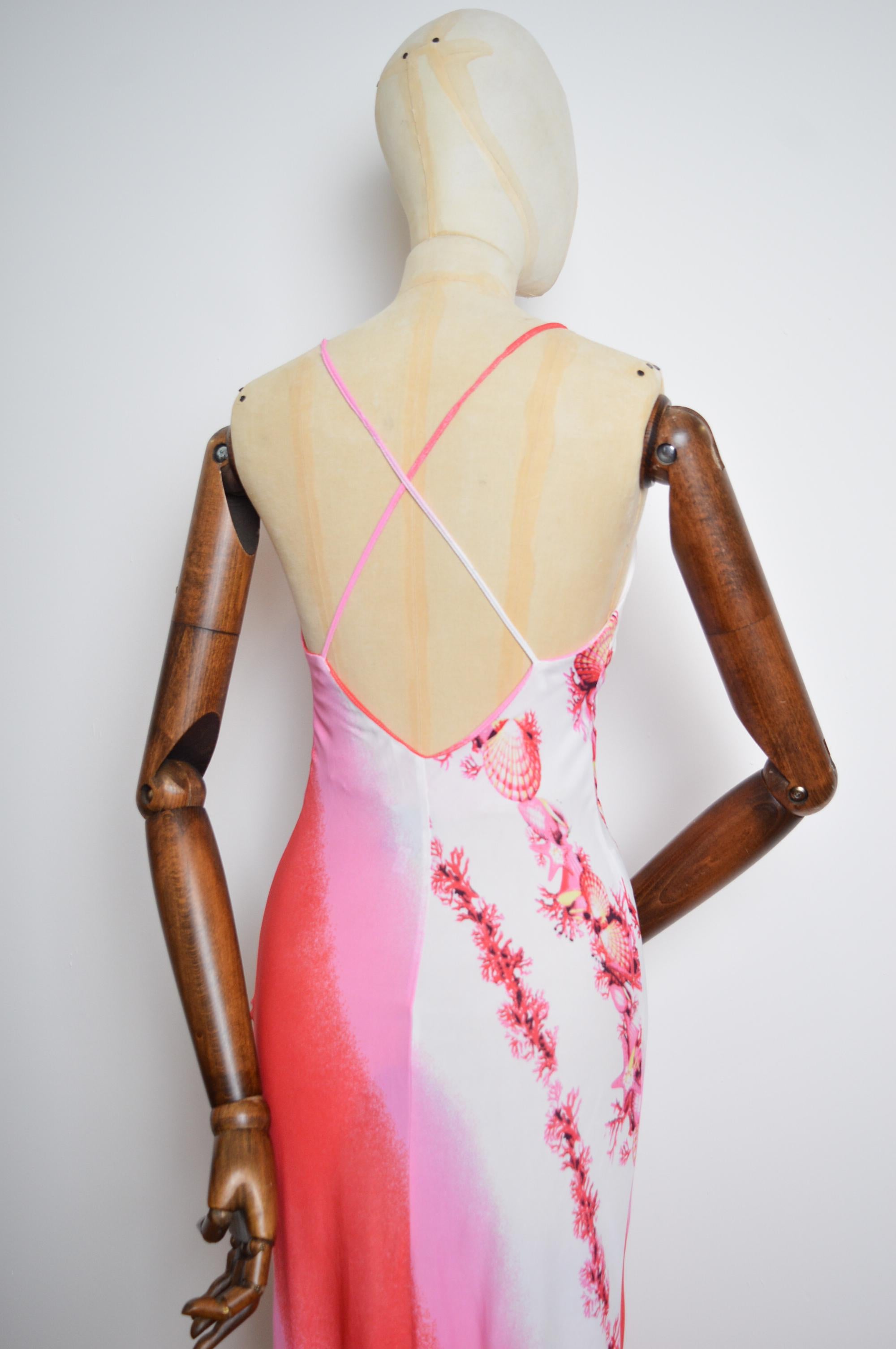 Y2k Donatella Versace 2000's Pink Ombré Sea shell pattern Backless Sparkly Dress 3