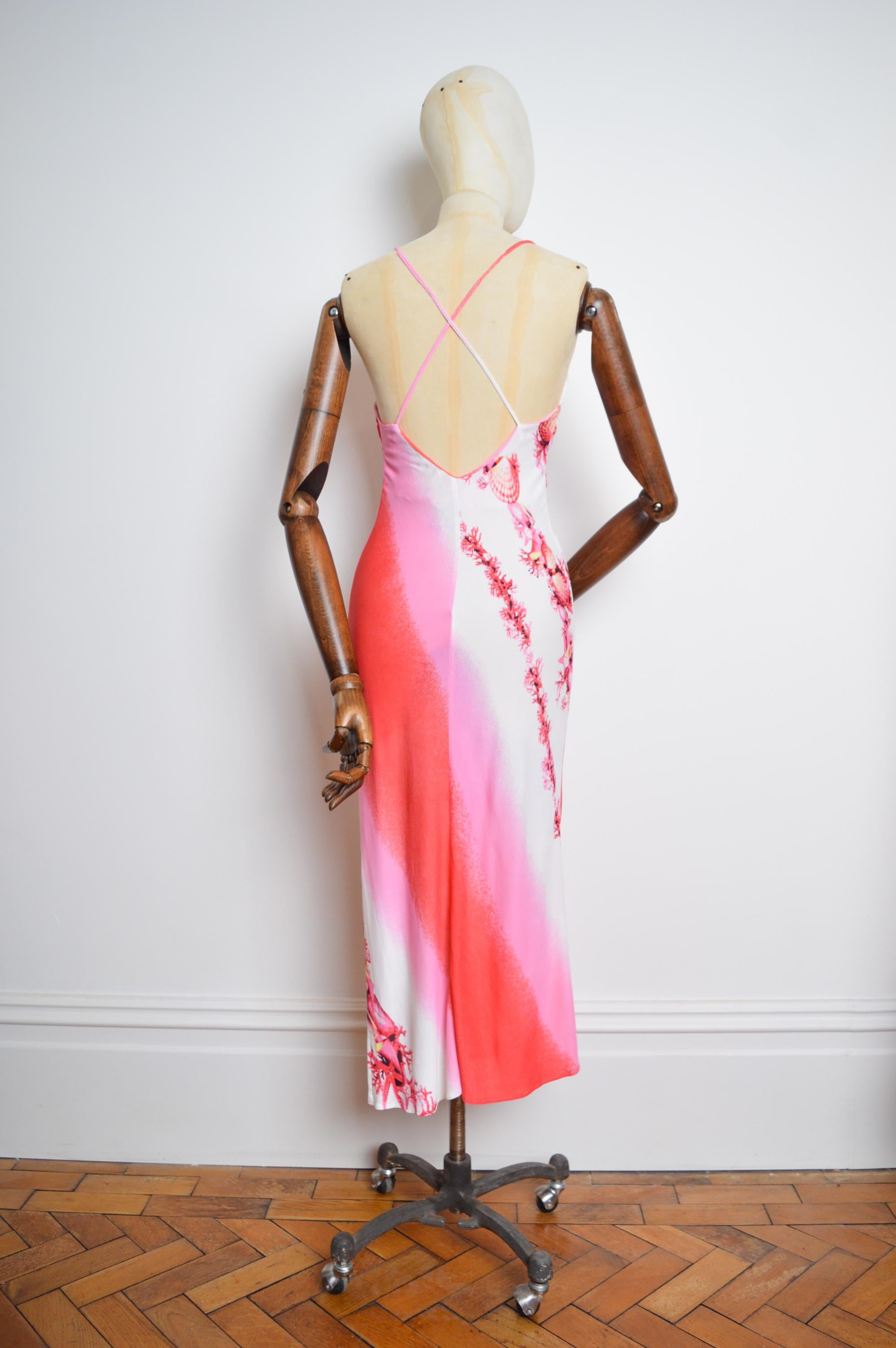 Y2k Donatella Versace 2000's Pink Ombré Sea shell pattern Backless Sparkly Dress 5