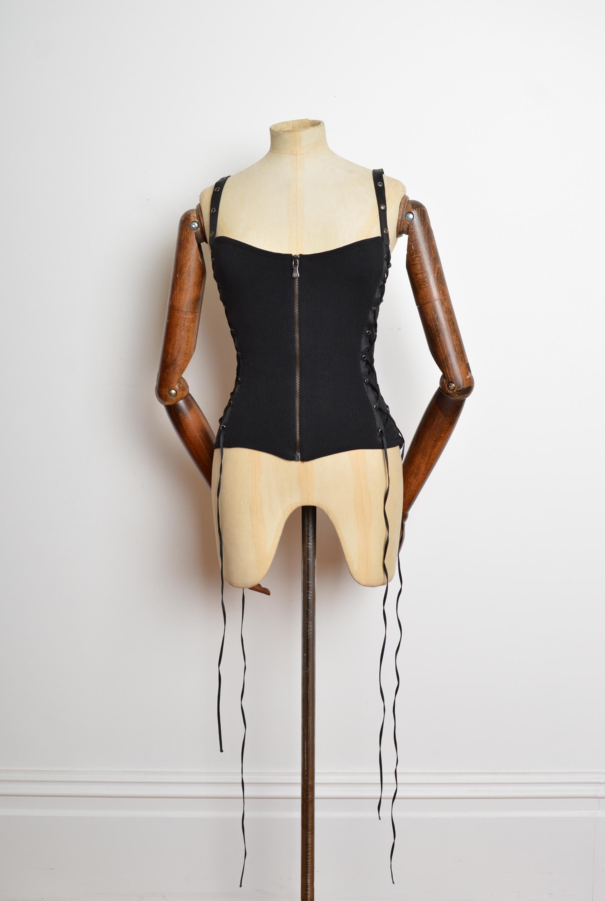 Y2k Donatella Versace era Black lace up sexy Camisole - Corset Tank Top For Sale 6