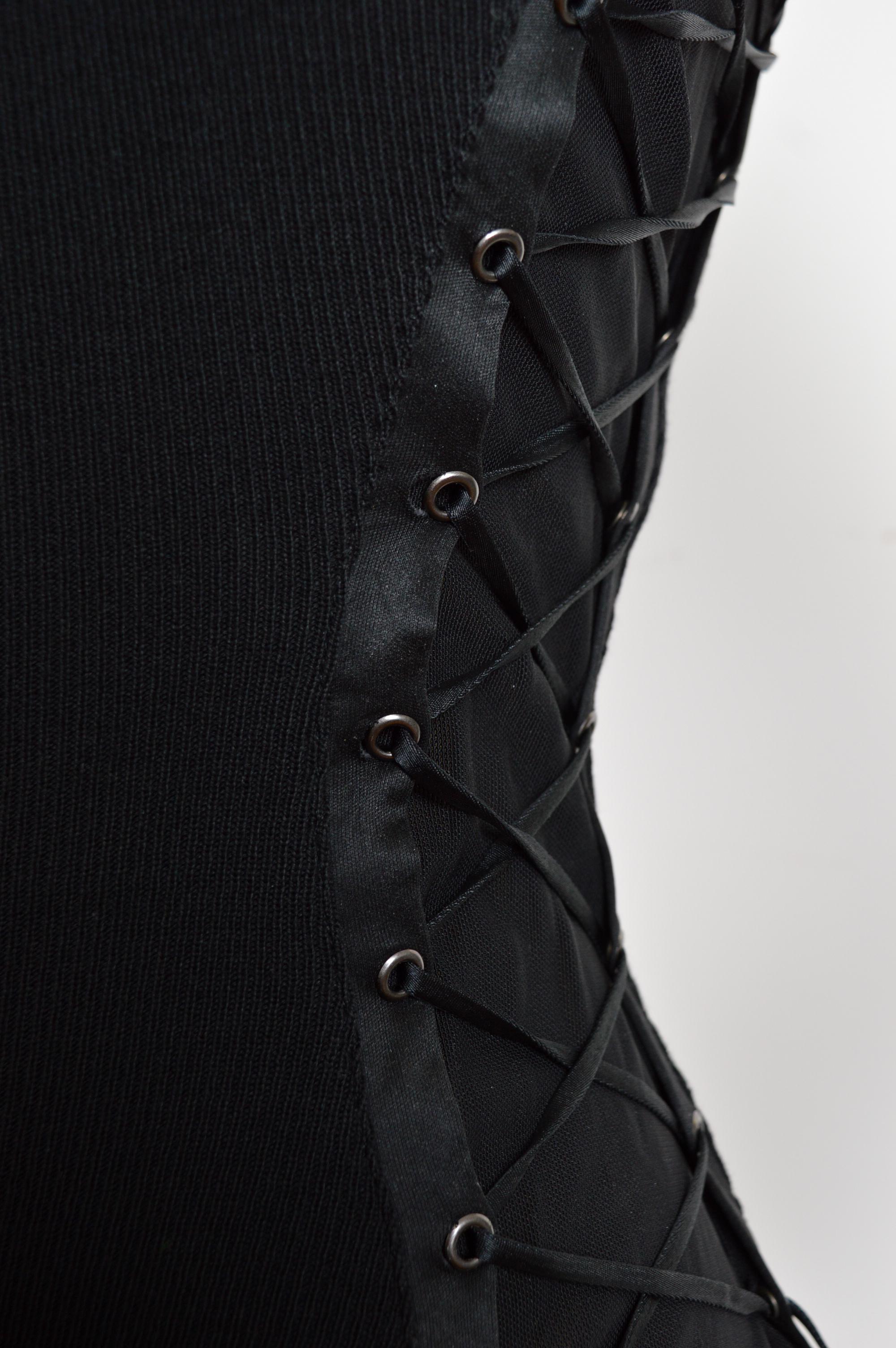 Y2k Donatella Versace era Black lace up sexy Camisole - Corset Tank Top For Sale 2