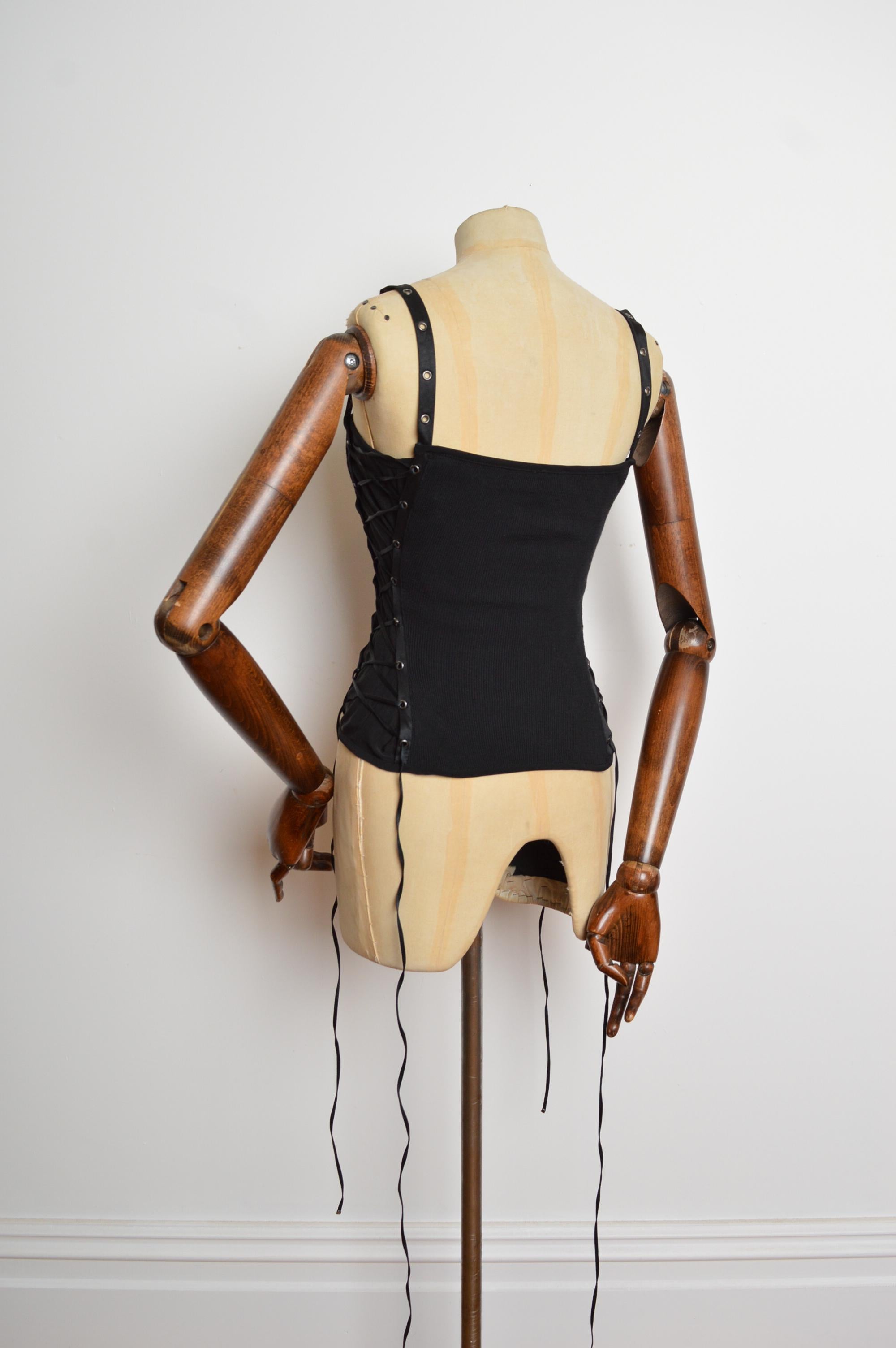 Y2k Donatella Versace era Black lace up sexy Camisole - Corset Tank Top For Sale 4