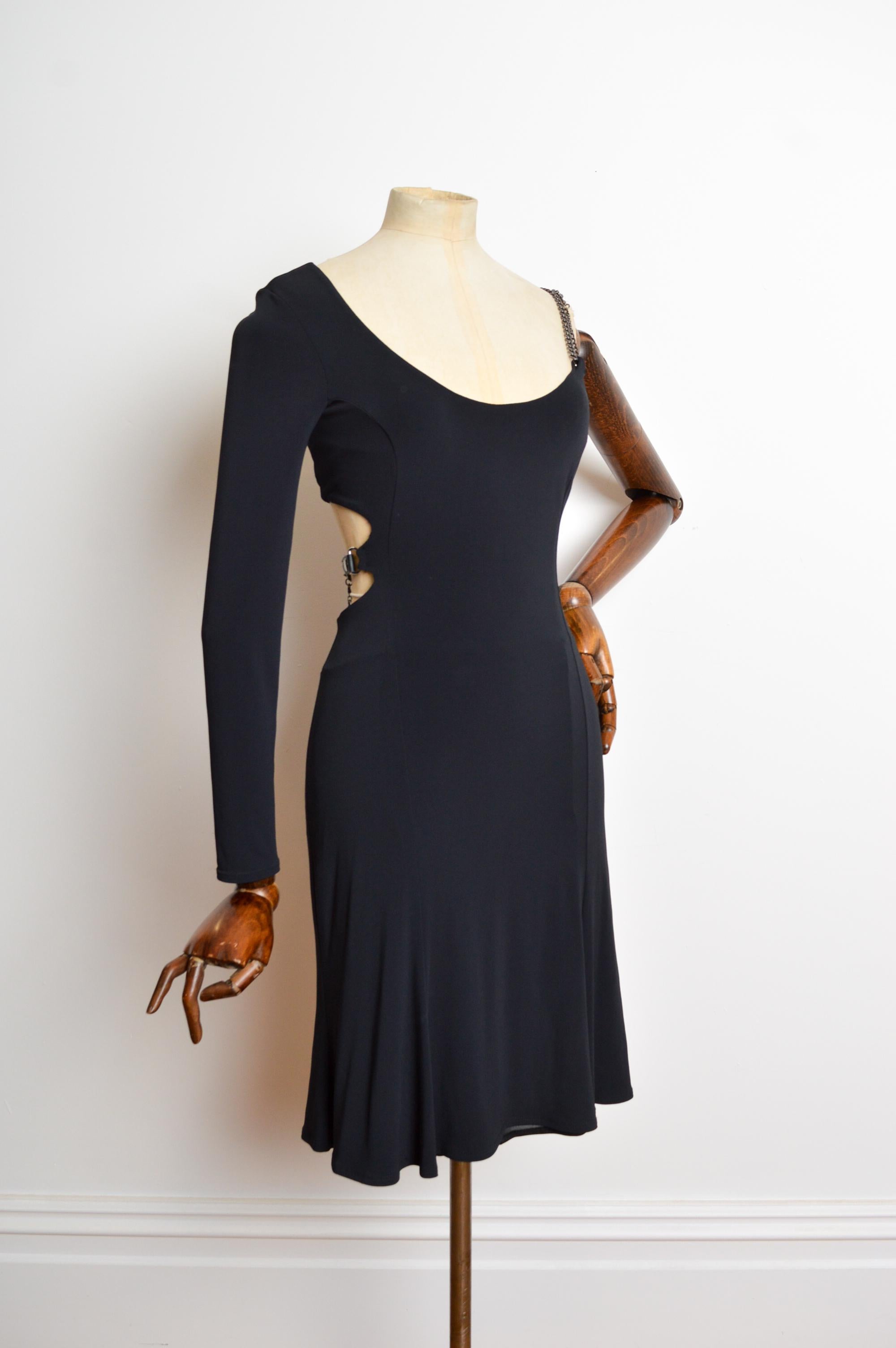 Y2k Donatella Versace One Sleeve / Shoulder 2000's Black Chain Dress For Sale 2