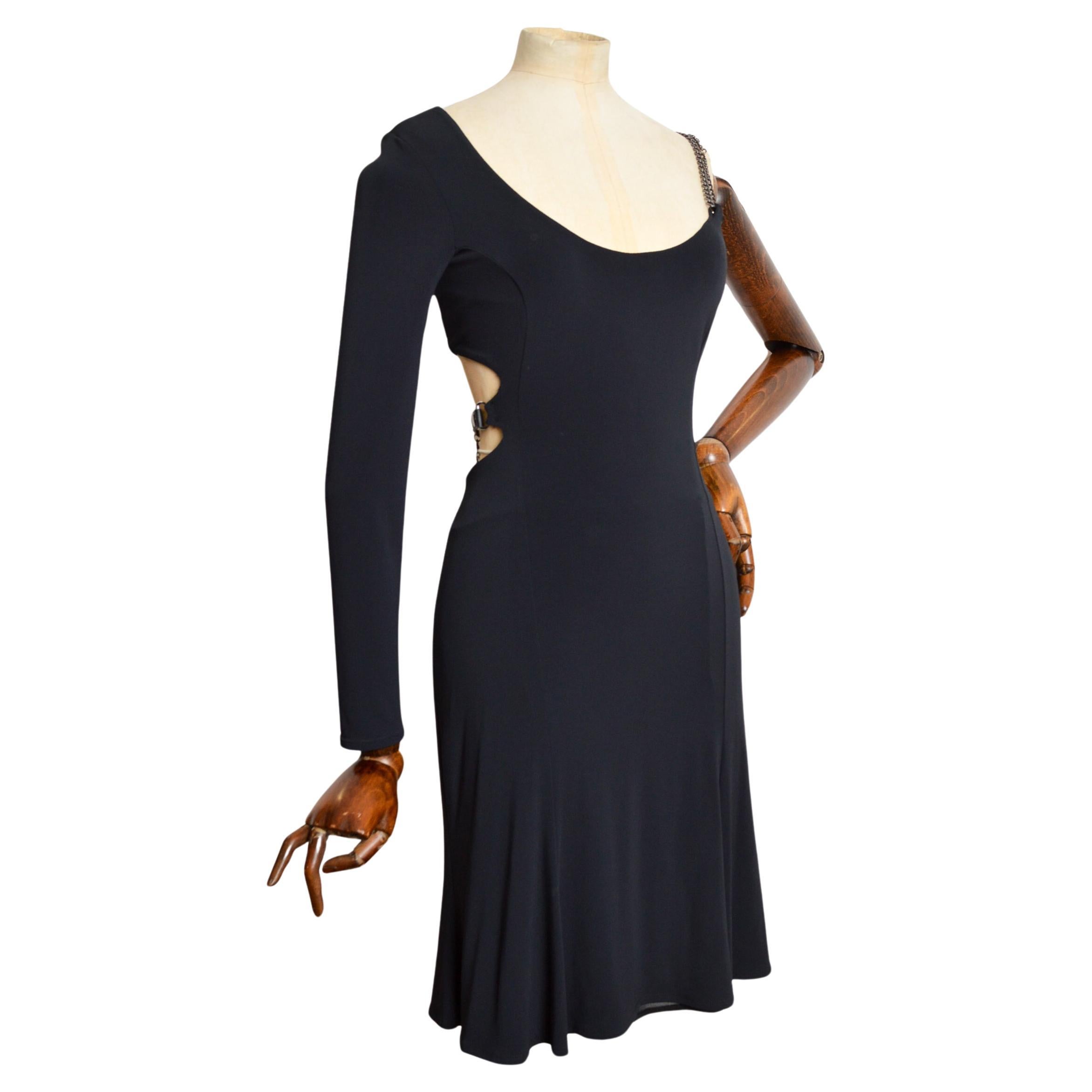 Y2k Donatella Versace One Sleeve / Shoulder 2000's Black Chain Dress For Sale