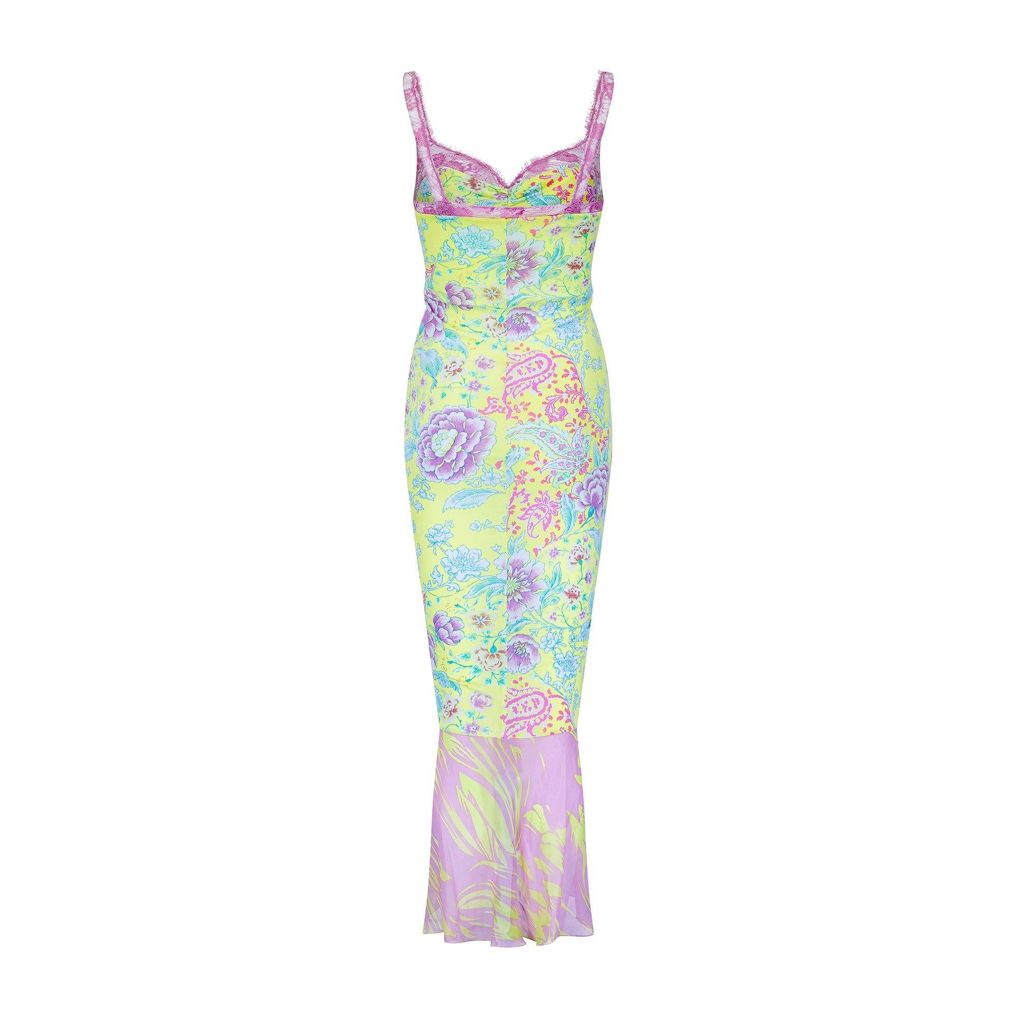 Gray Y2K Emanuel Ungaro Yellow Floral Print Slip Dress For Sale