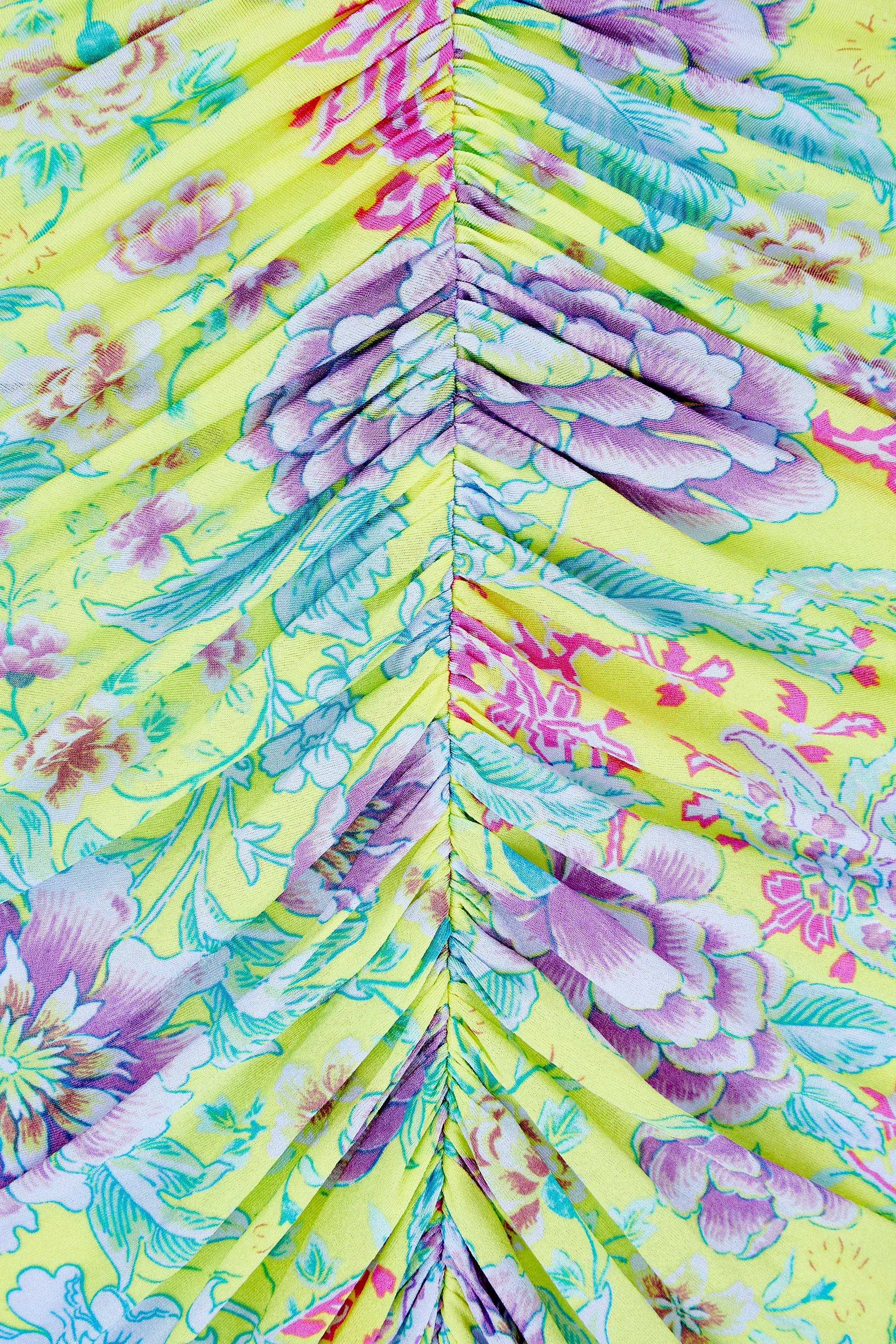Y2K Emanuel Ungaro Yellow Floral Print Slip Dress In Excellent Condition For Sale In London, GB