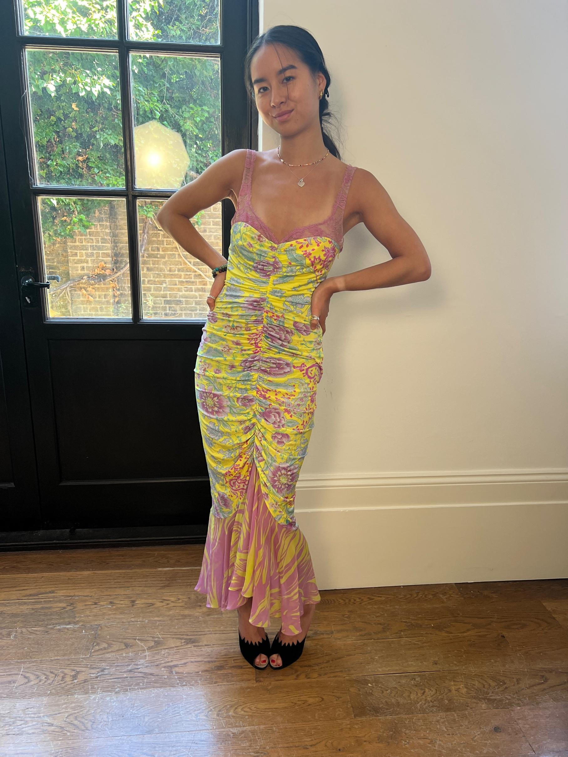 Y2K Emanuel Ungaro Yellow Floral Print Slip Dress For Sale 1