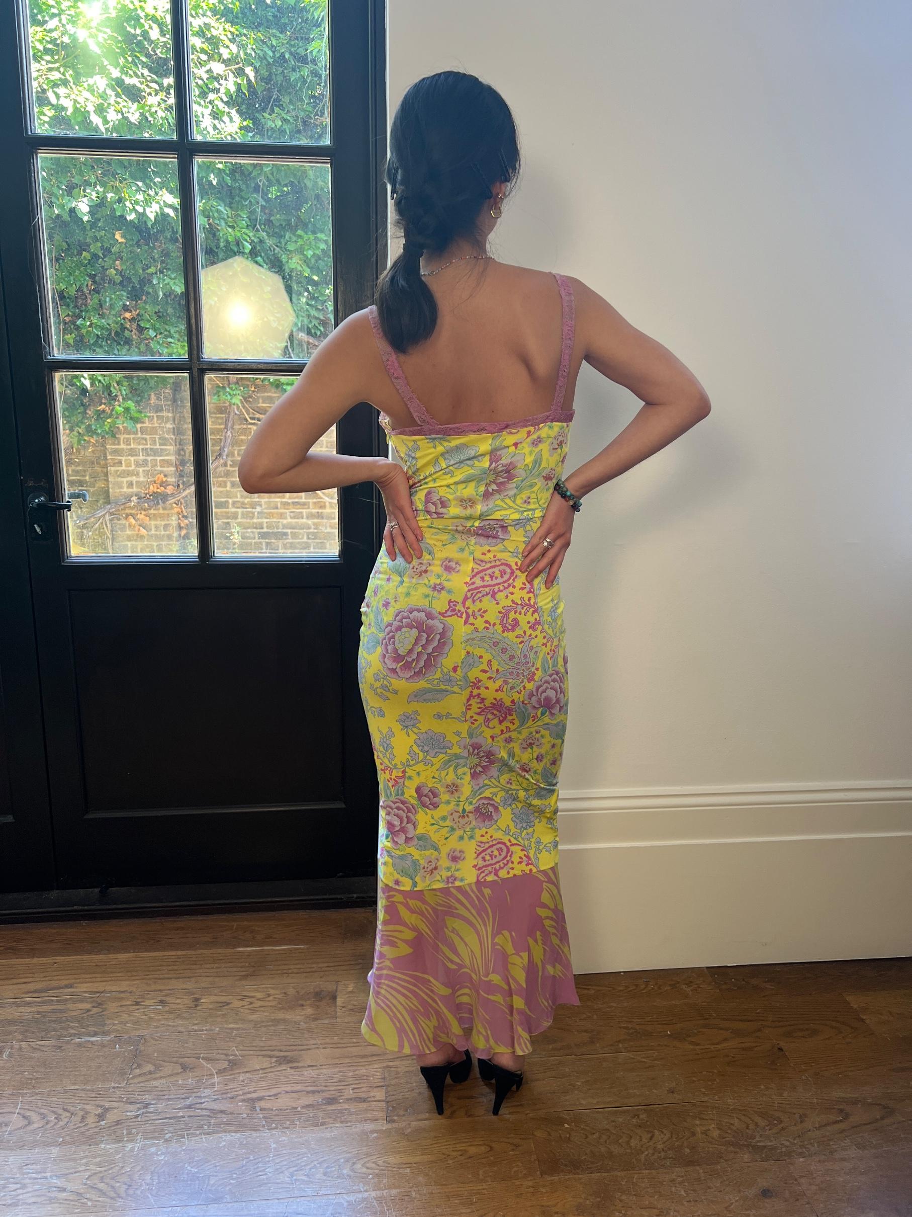 Y2K Emanuel Ungaro Yellow Floral Print Slip Dress For Sale 2