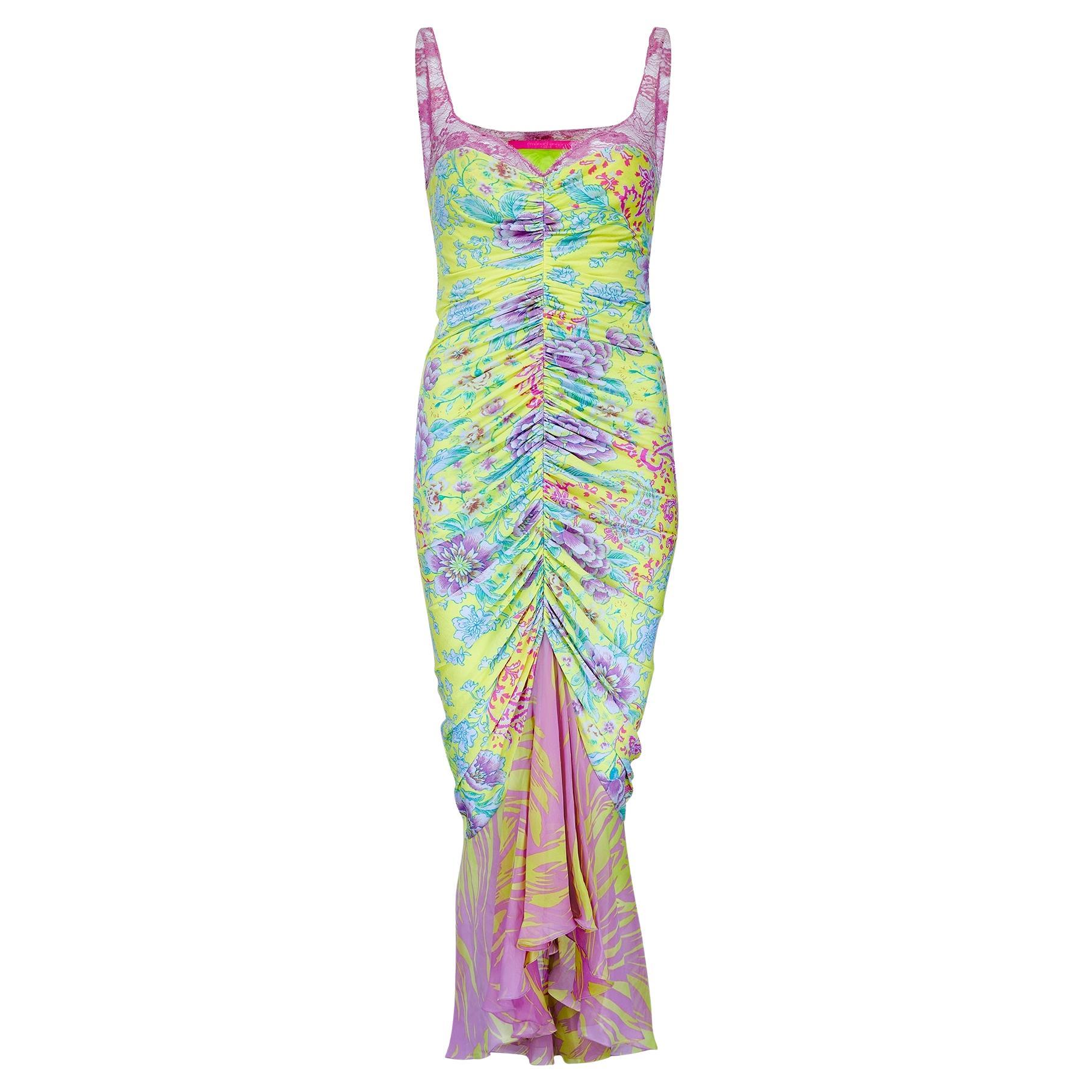 Y2K Emanuel Ungaro Yellow Floral Print Slip Dress For Sale