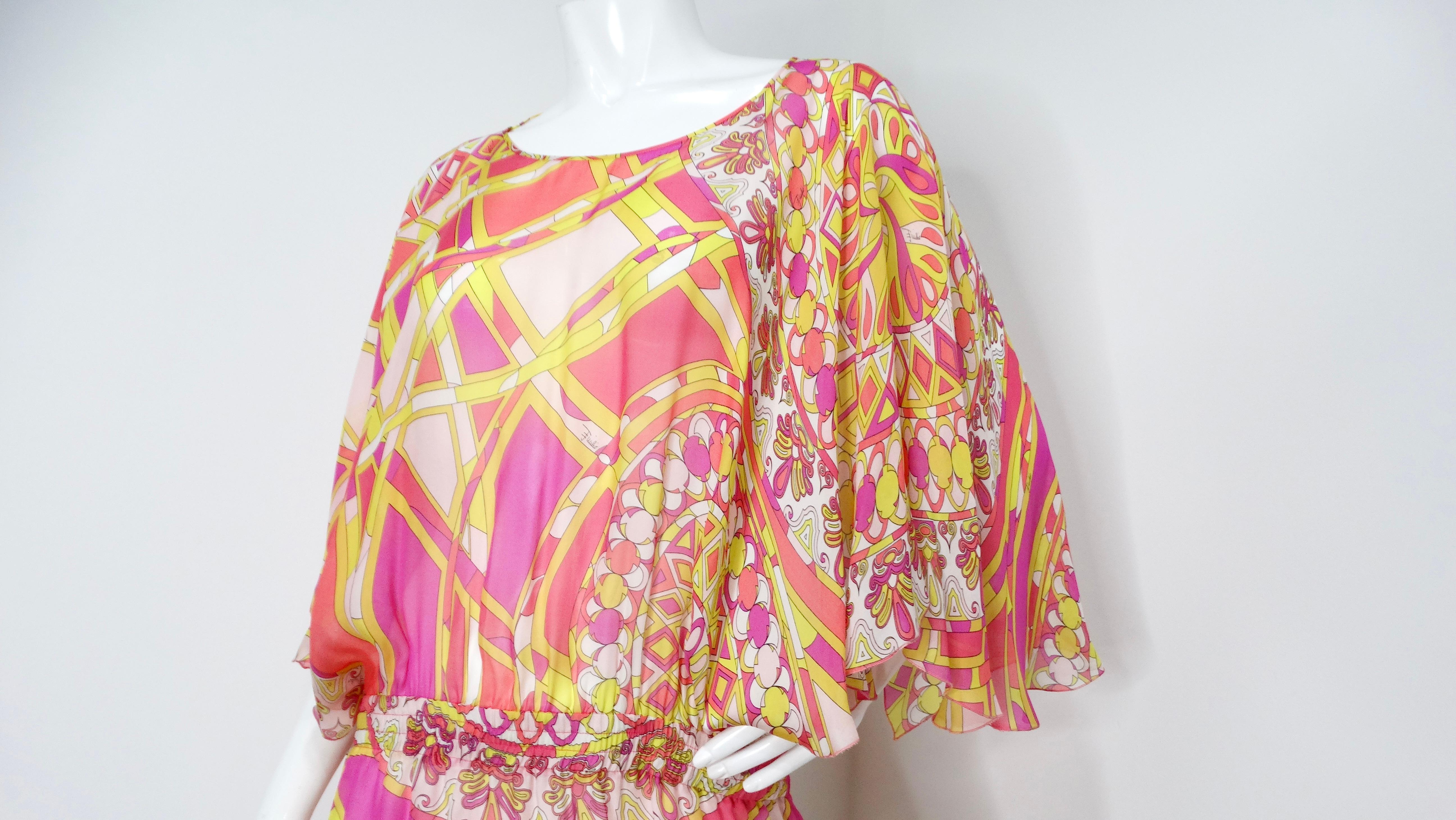 Beige Emilio Pucci - Robe dos nu en soie transparente imprimée en vente