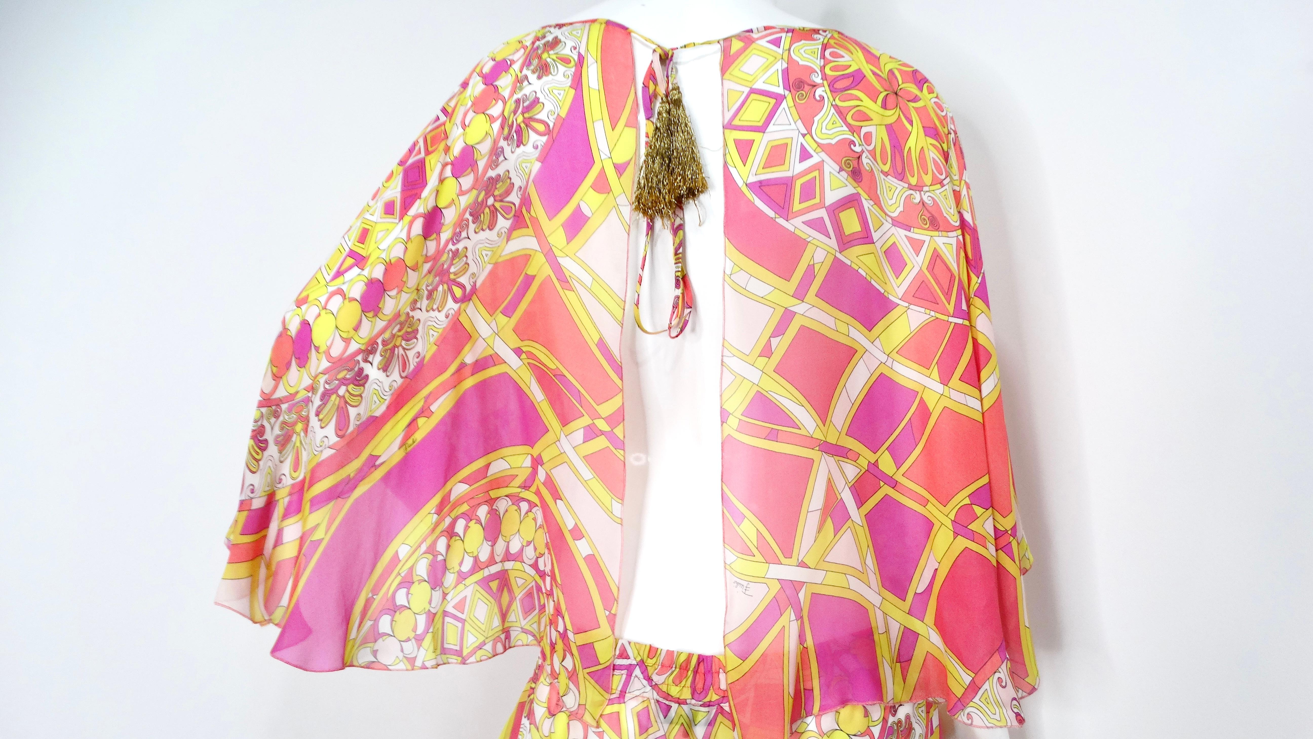 Emilio Pucci - Robe dos nu en soie transparente imprimée en vente 1