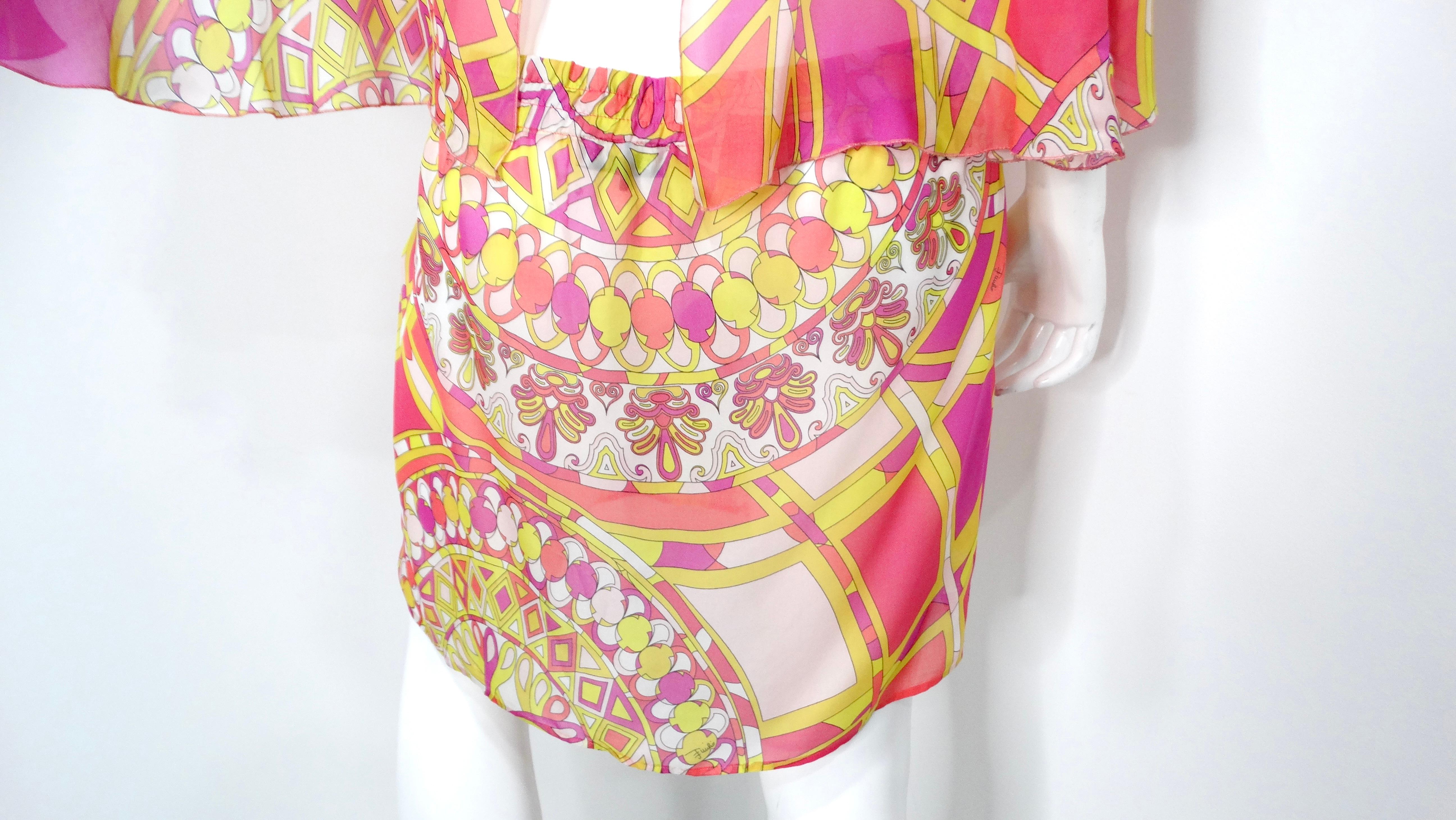 Emilio Pucci - Robe dos nu en soie transparente imprimée en vente 2