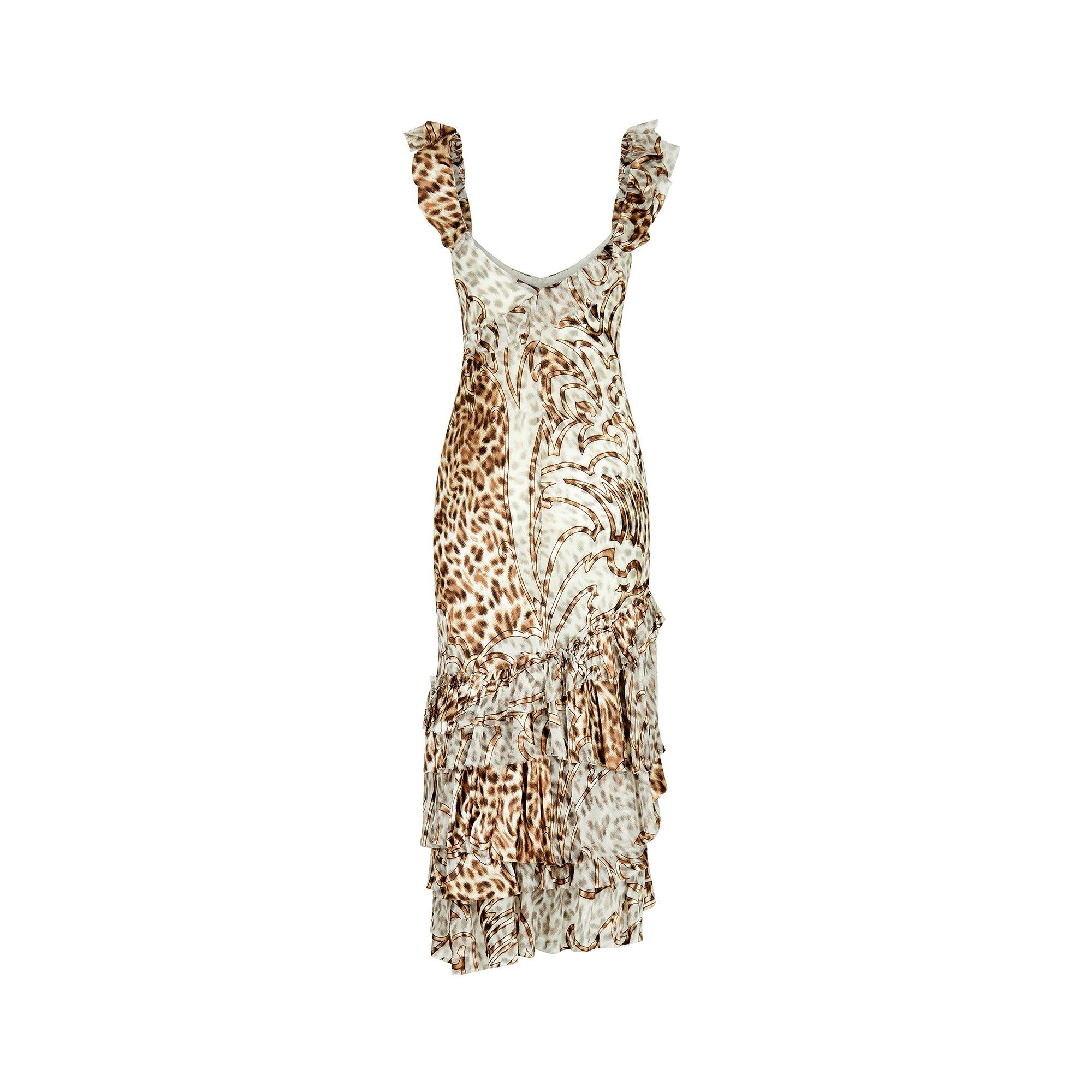 Le passage à l'an 2000 coûte cher ! Leopard Print Ruffled Bias Cut Dress Excellent état - En vente à London, GB