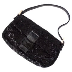 Y2K Fendi Black Beaded Baguette Shoulder Bag