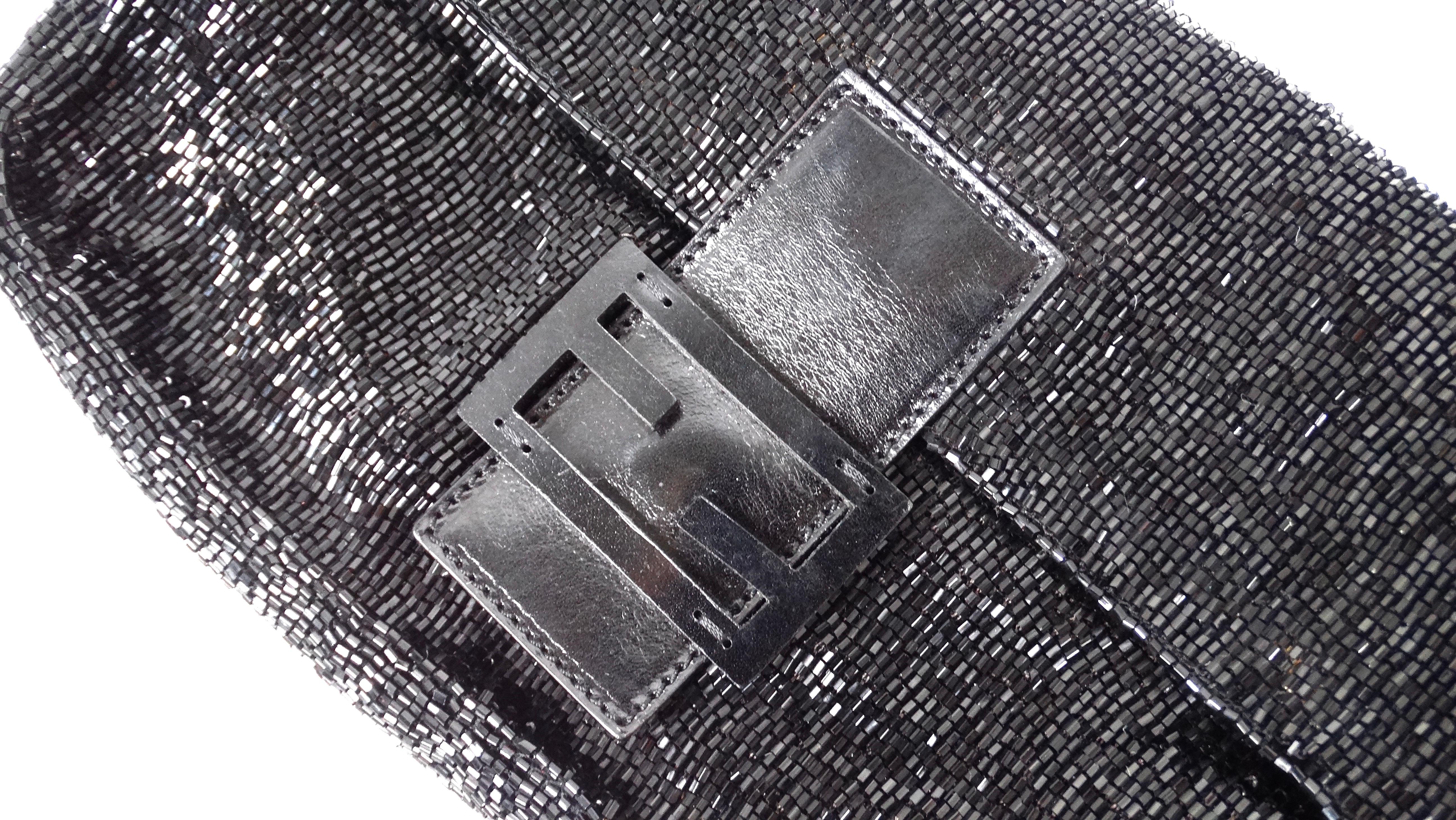 Y2K Fendi Black Beaded Baguette Shoulder Bag In Good Condition For Sale In Scottsdale, AZ